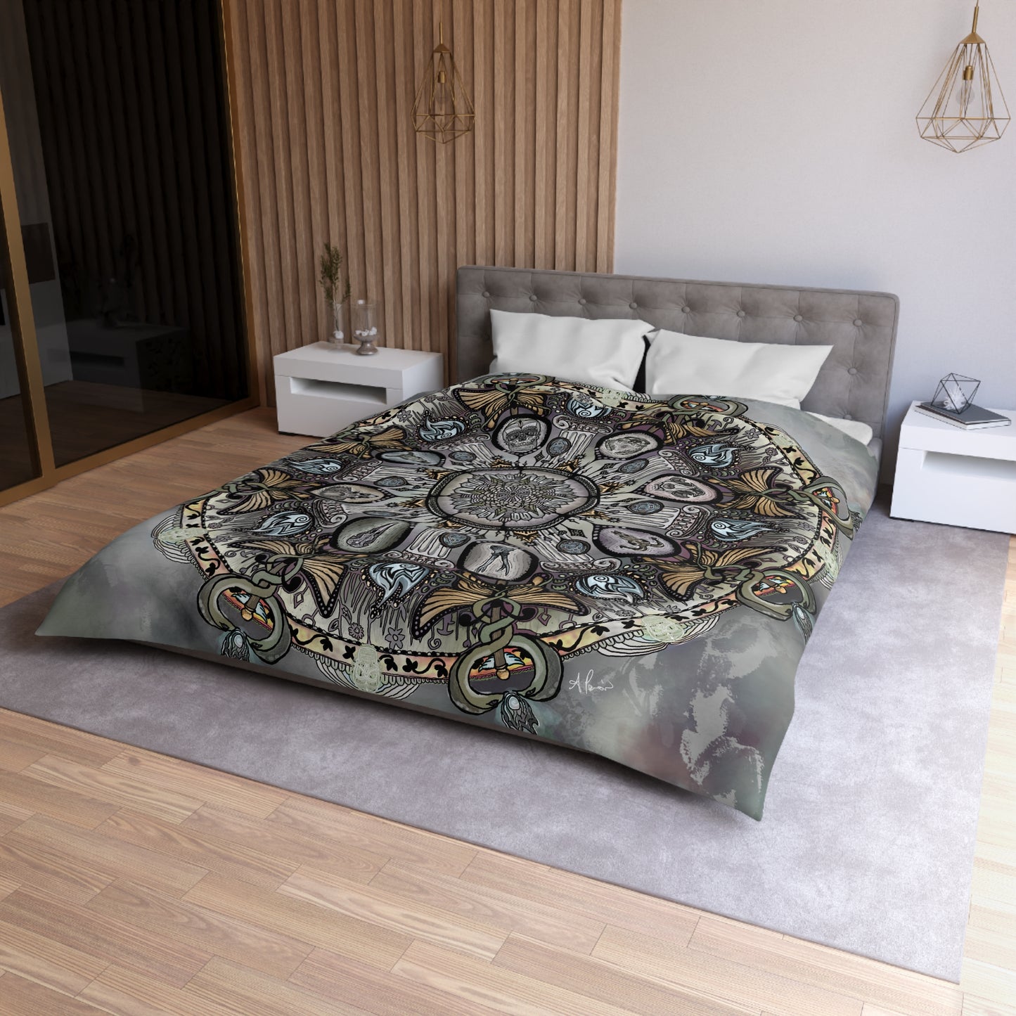 Pacio, Adam - Memento Mori Mandala - Microfiber Duvet Cover