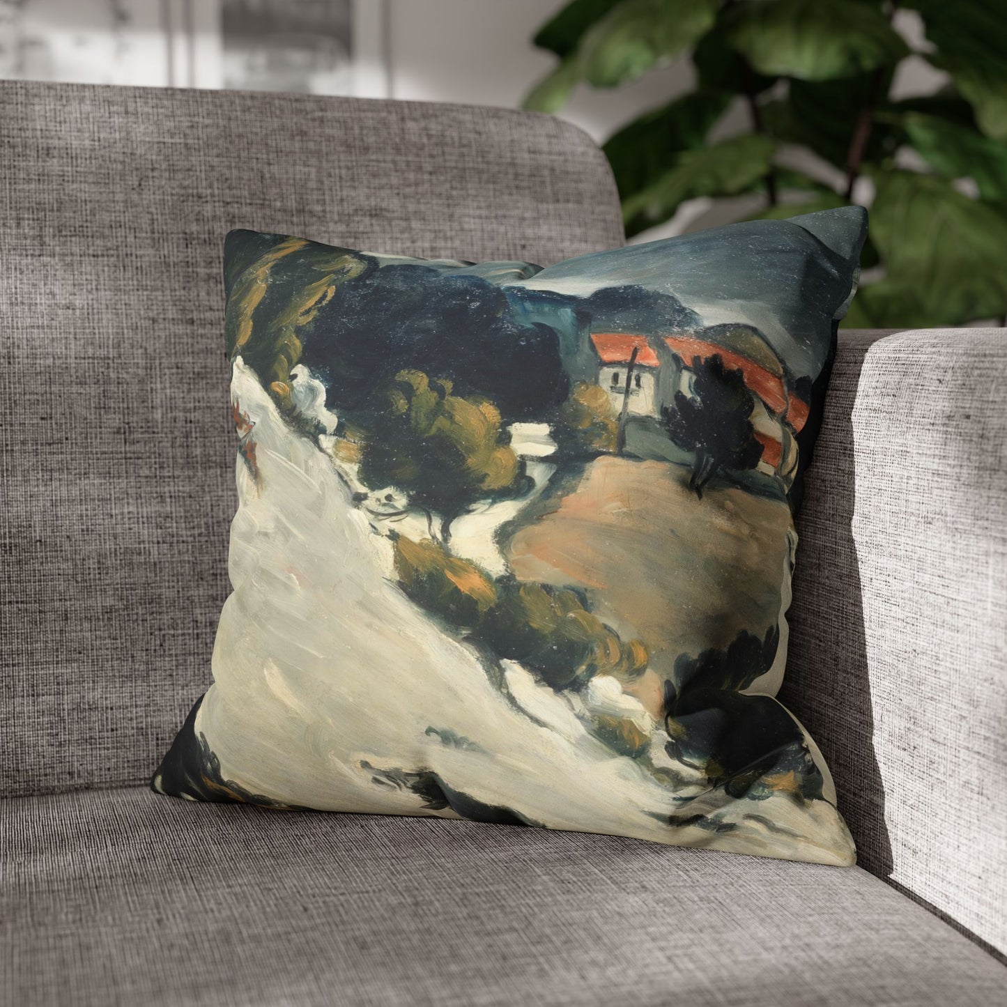 Cézanne, Paul - L’Estaque, Melting Snow (1870) - Suede Square Pillowcase