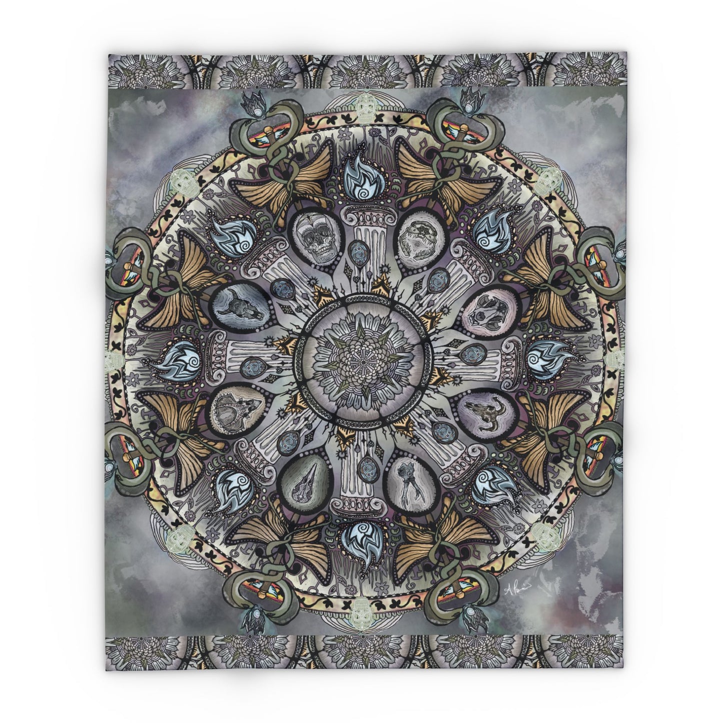 Memento Mori Mandala - Arctic Fleece Blanket