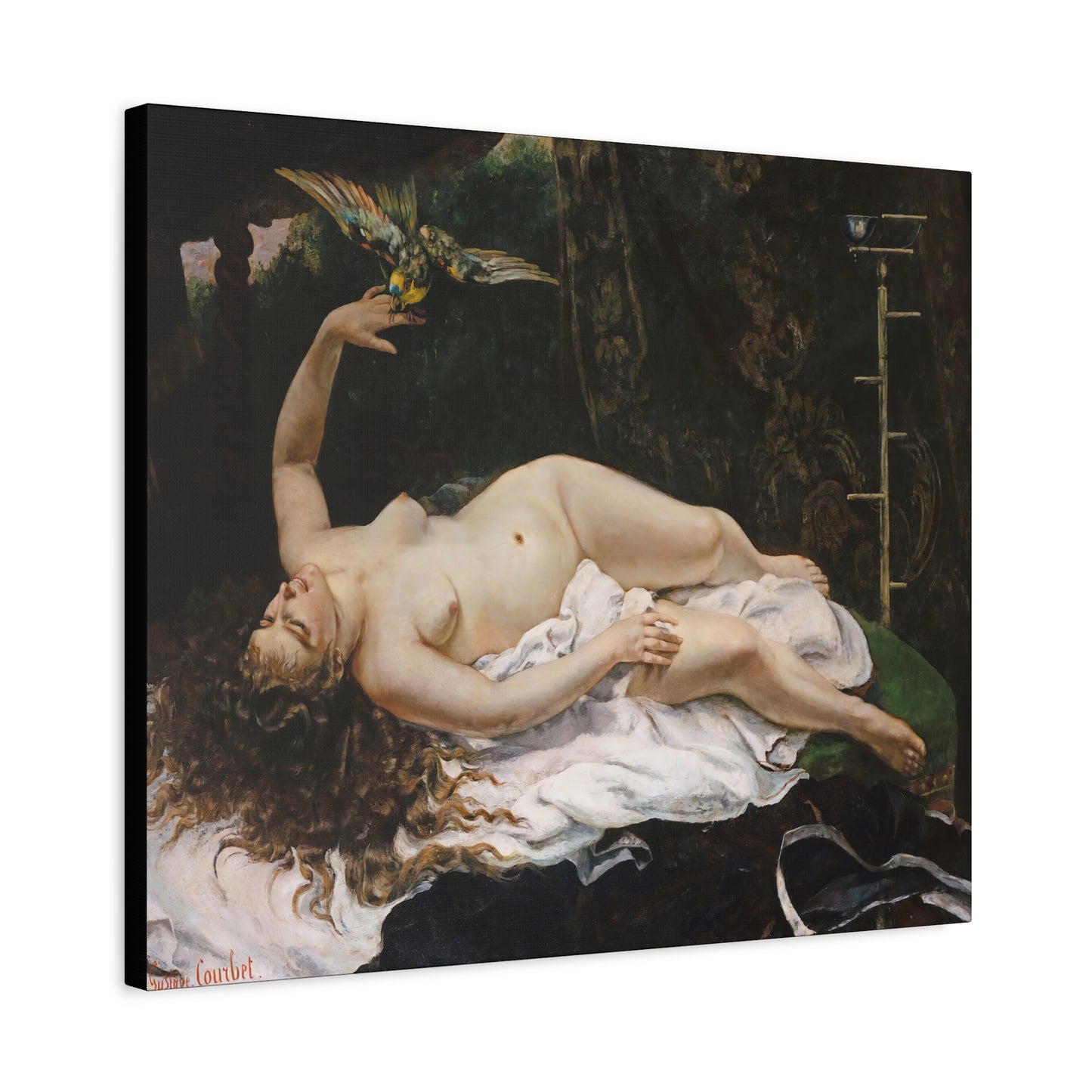 Courbet, Gustave - Woman with a Parrot (1866) - Canvas Block, unframed