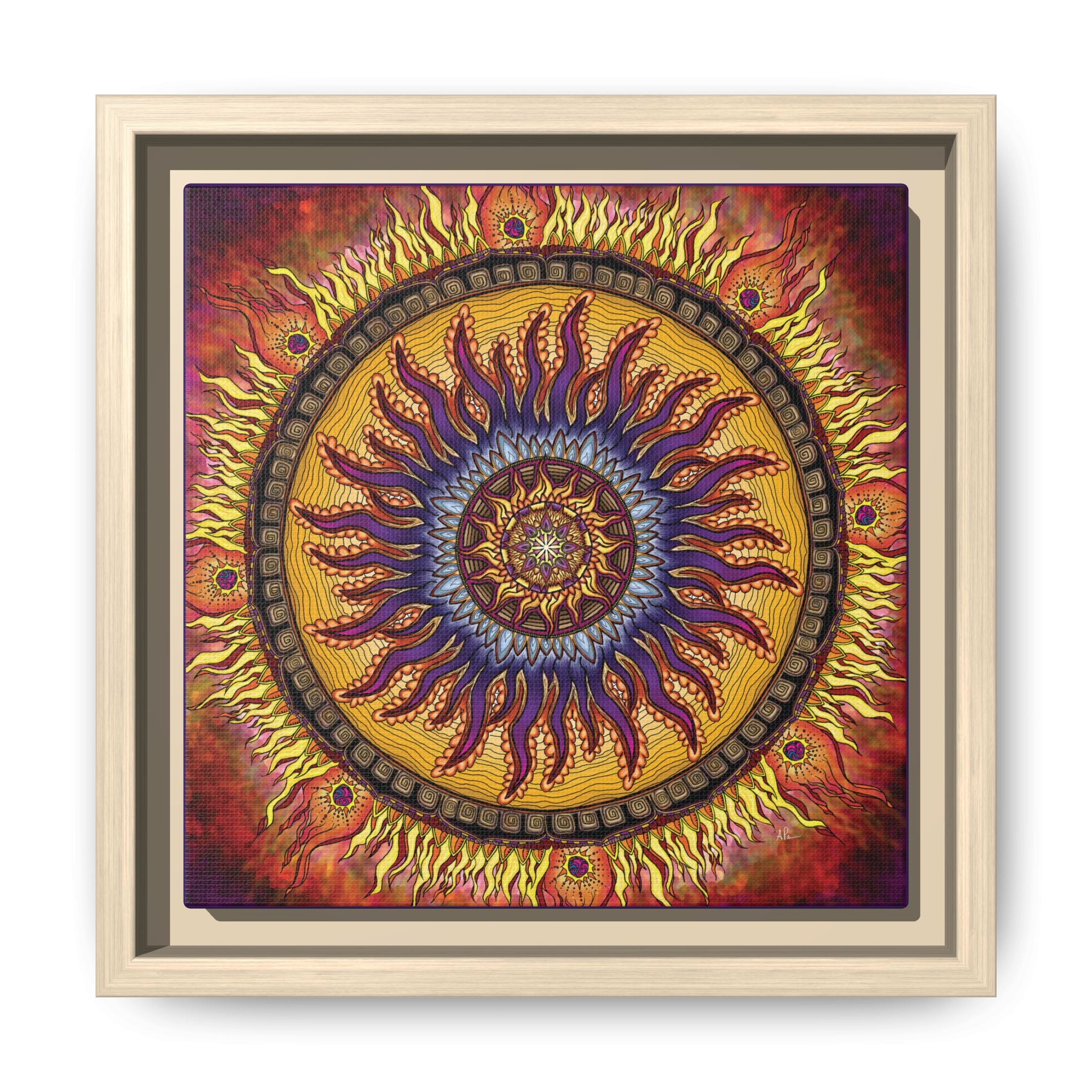 Solar Disc Mandala - Framed Canvas