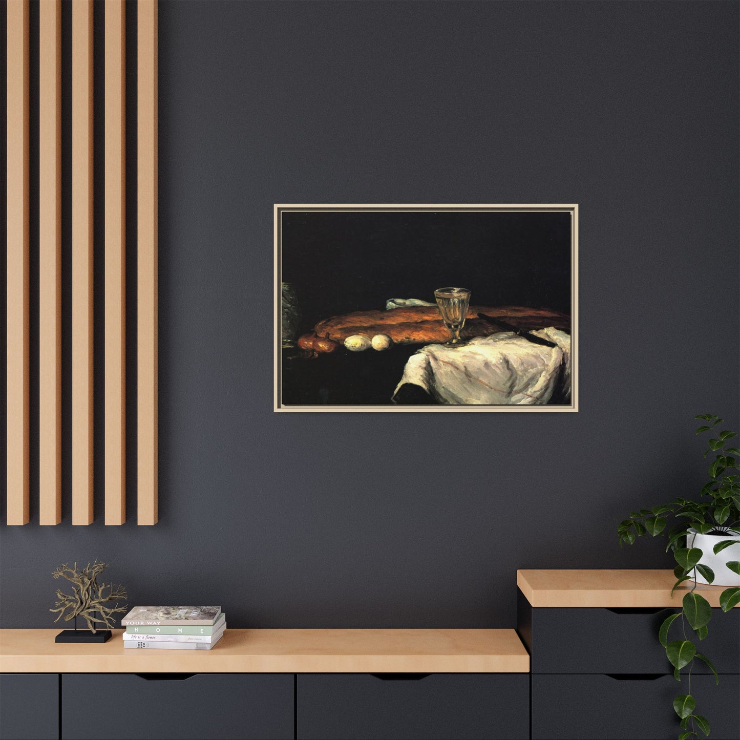 Cézanne, Paul - Still Life with Bread and Eggs (1865) - Matte Canvas, Framed