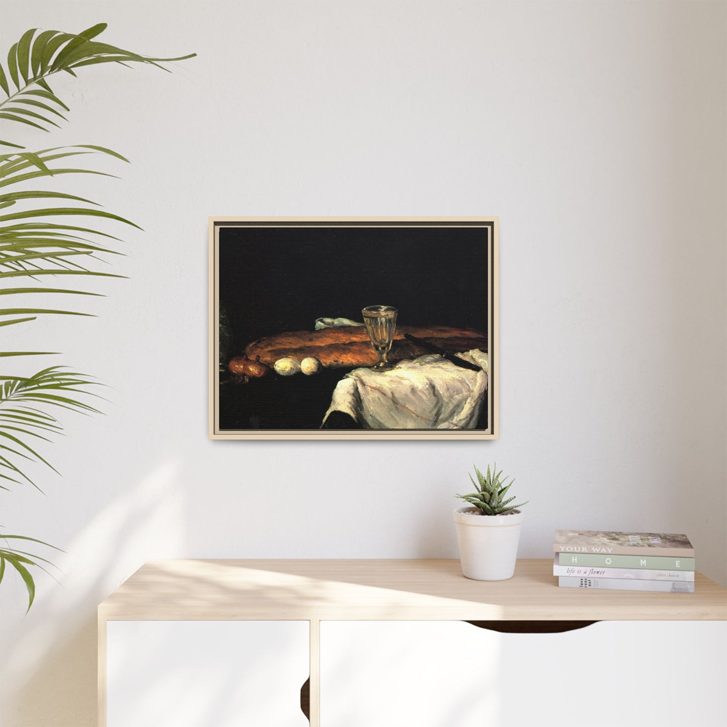 Cézanne, Paul - Still Life with Bread and Eggs (1865) - Matte Canvas, Framed