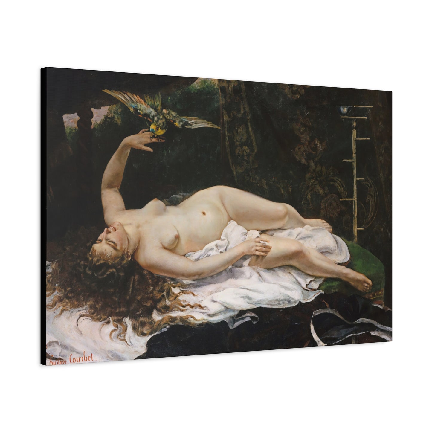 Courbet, Gustave - Woman with a Parrot (1866) - Canvas Block, unframed