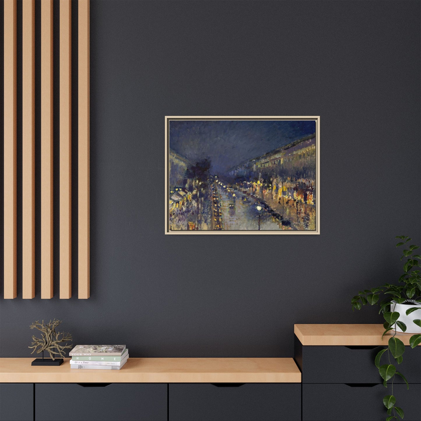 Pissarro, Camille - The Boulevard Montmartre At Night (1897) - Matte Canvas, Framed