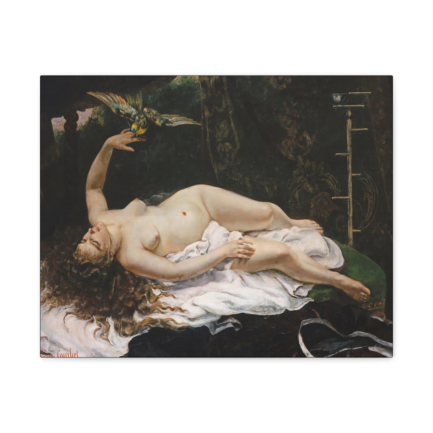 Courbet, Gustave - Woman with a Parrot (1866) - Canvas Block, unframed