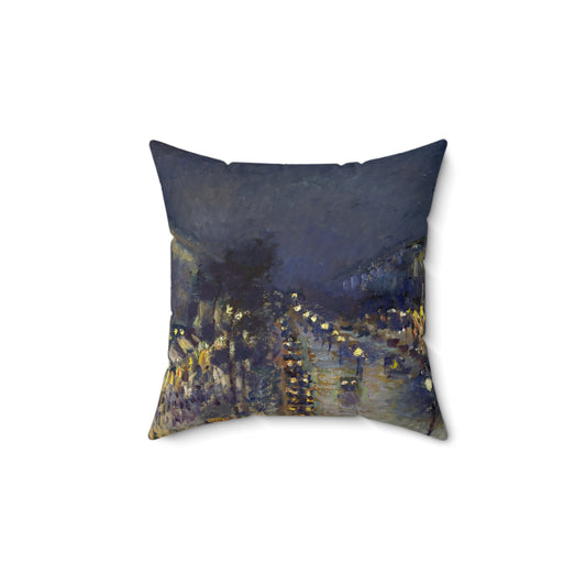 Pissarro, Camille - The Boulevard Montmartre At Night (1897) - Suede Square Pillow