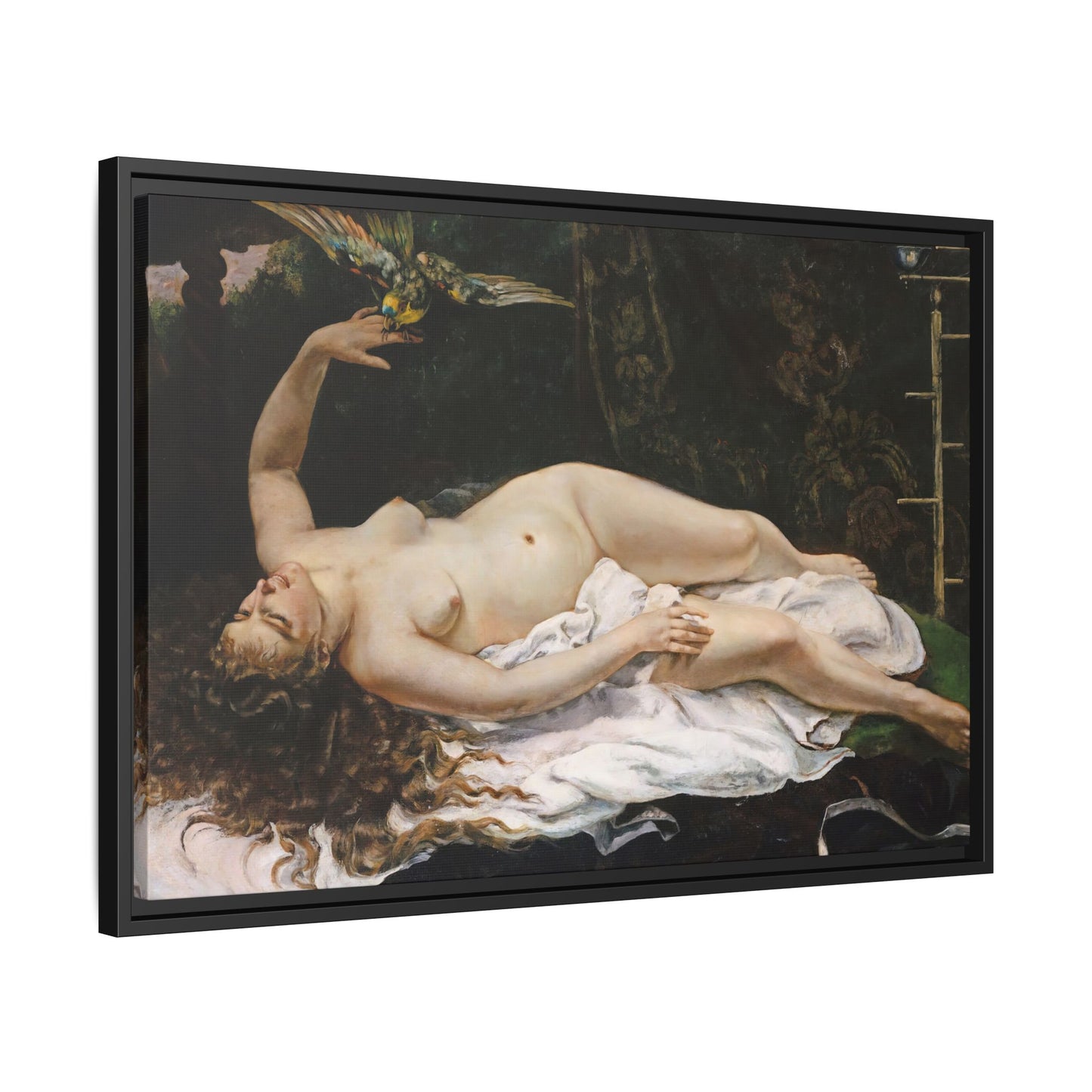 Courbet, Gustave - Woman with a Parrot (1866) - Matte Canvas, Framed