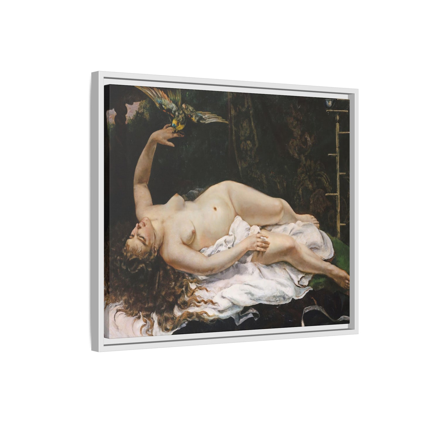 Courbet, Gustave - Woman with a Parrot (1866) - Matte Canvas, Framed