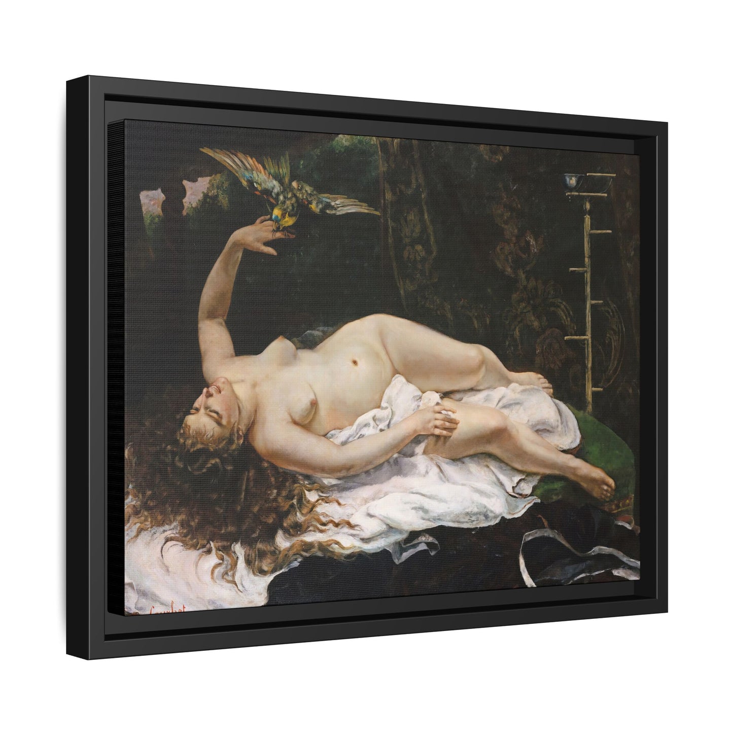 Courbet, Gustave - Woman with a Parrot (1866) - Matte Canvas, Framed
