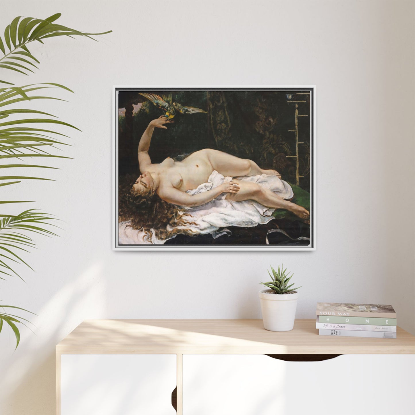 Courbet, Gustave - Woman with a Parrot (1866) - Matte Canvas, Framed
