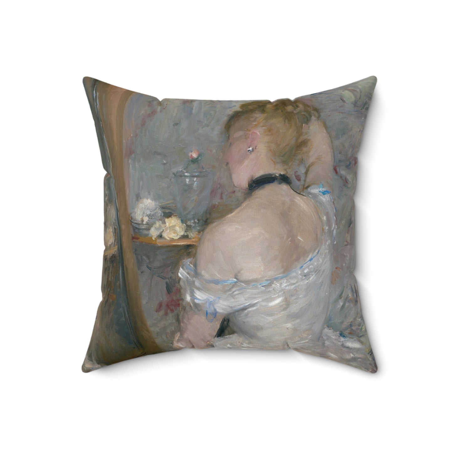 Morisot, Berthe - Woman at Her Toilette (1880) - Suede Square Pillow