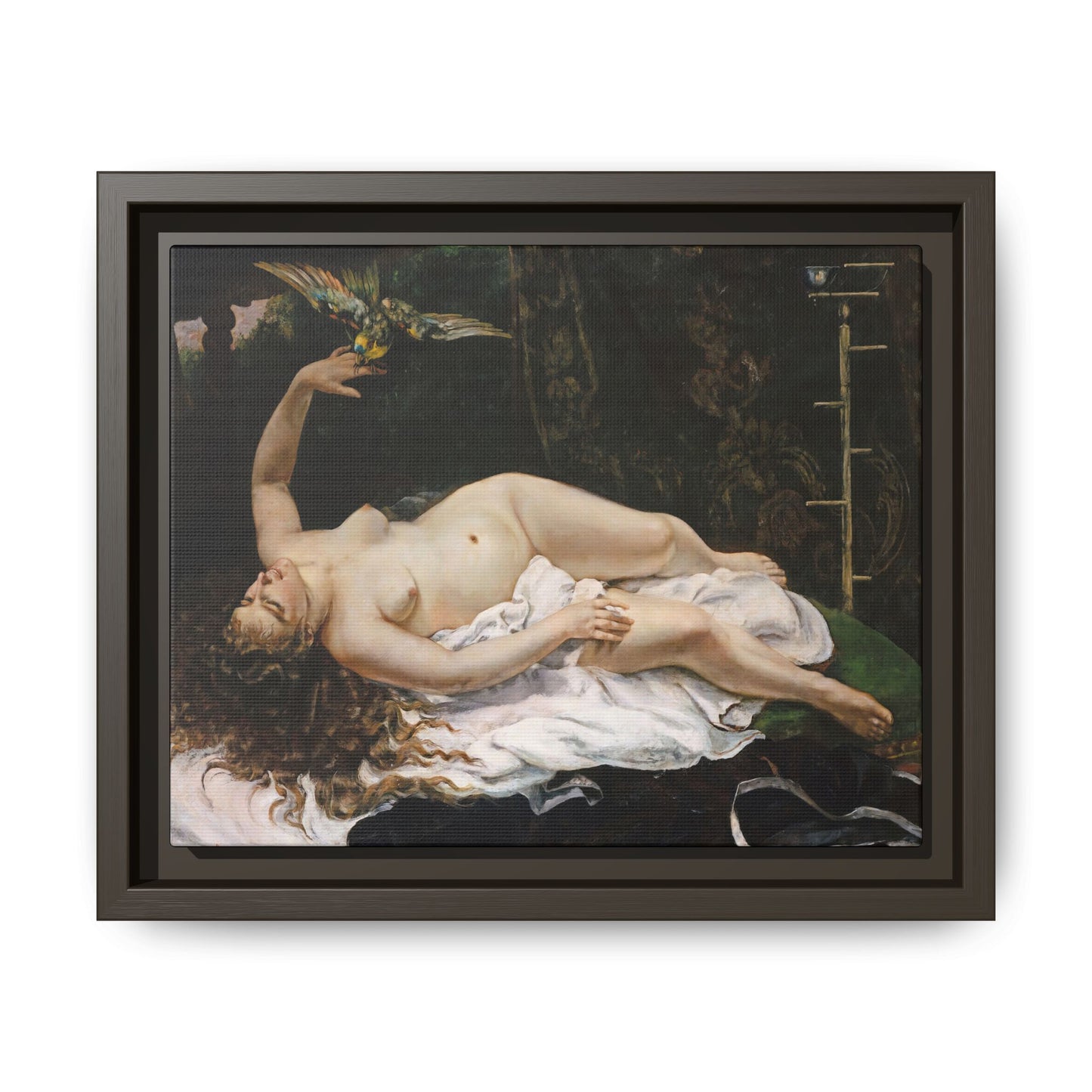 Courbet, Gustave - Woman with a Parrot (1866) - Matte Canvas, Framed
