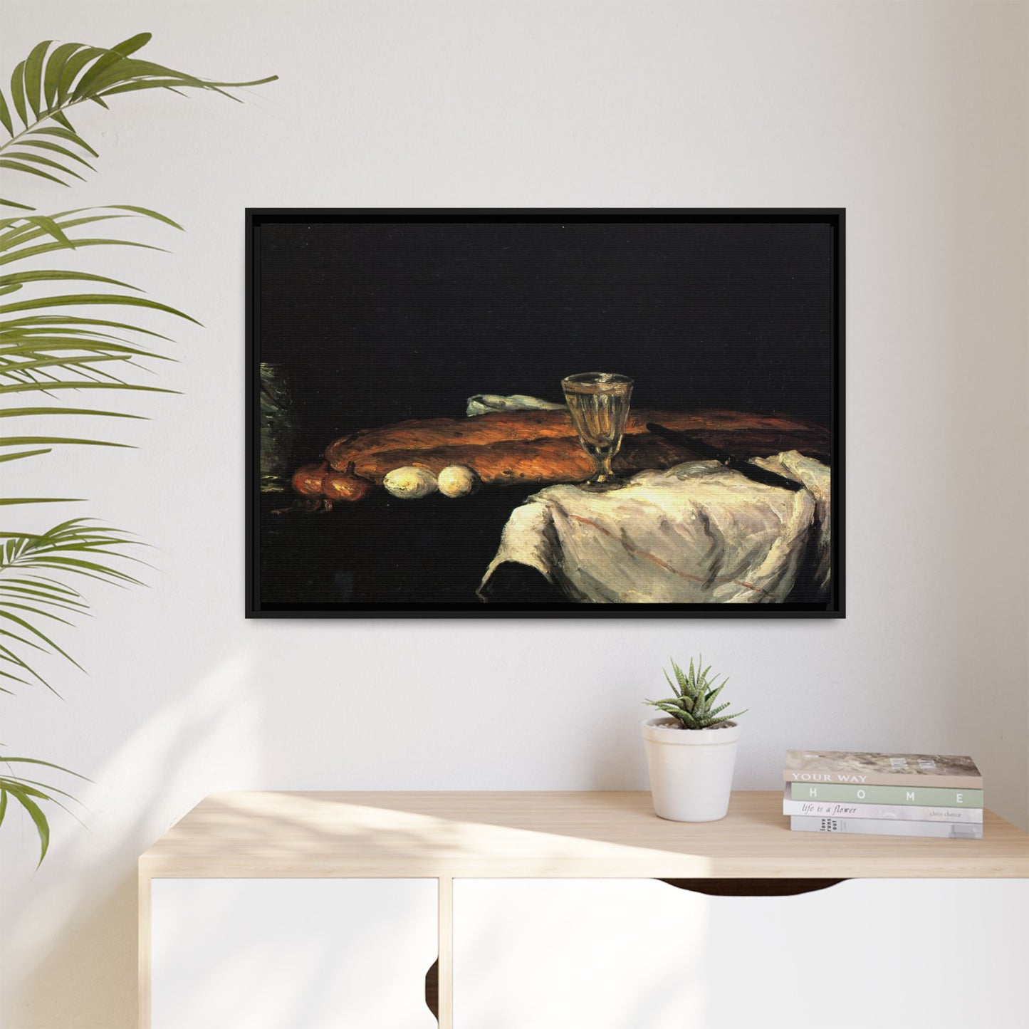 Cézanne, Paul - Still Life with Bread and Eggs (1865) - Matte Canvas, Framed