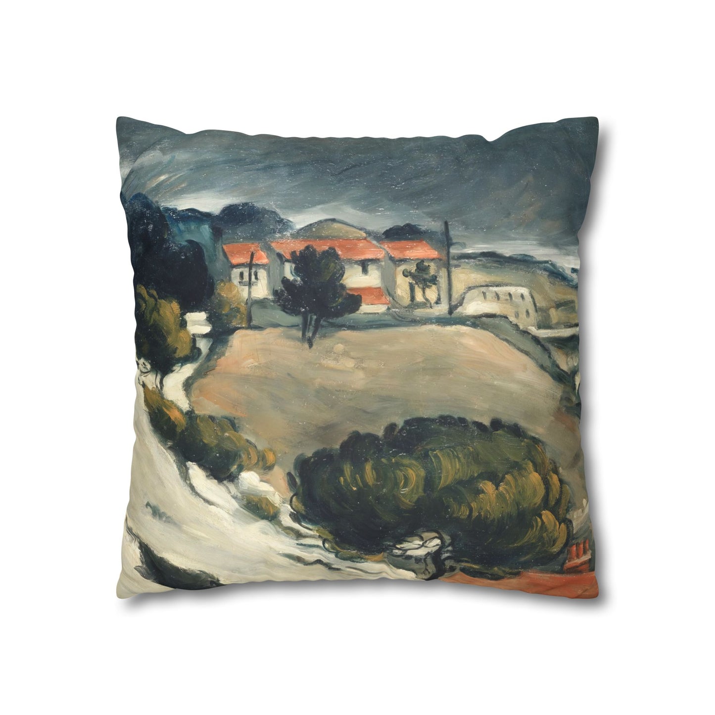 Cézanne, Paul - L’Estaque, Melting Snow (1870) - Suede Square Pillowcase