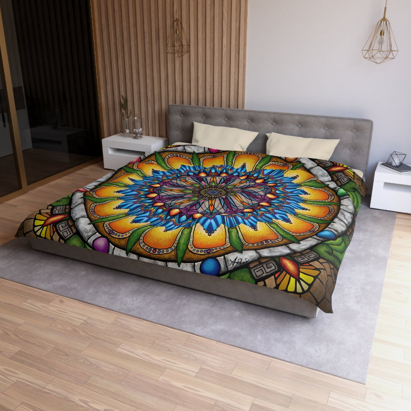 Pacio, Adam - Emerald Arrows Mandala - Microfiber Duvet Cover