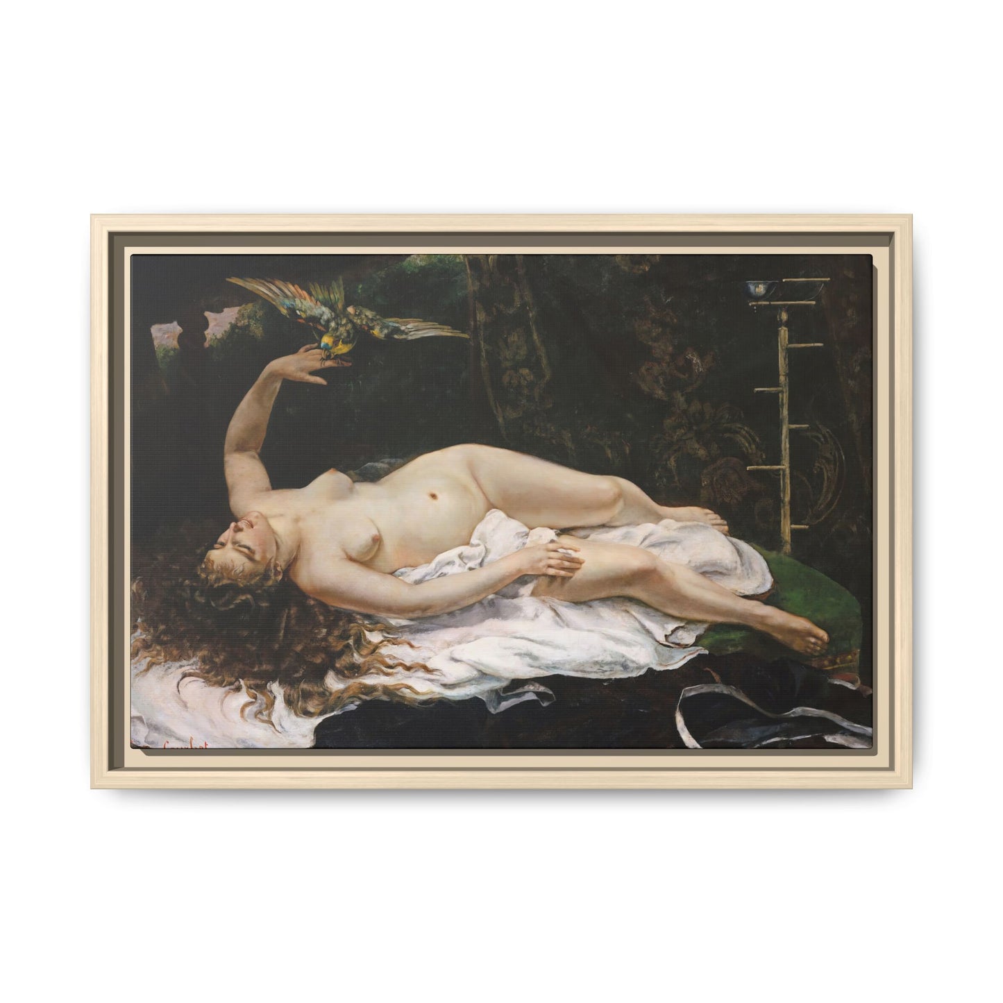 Courbet, Gustave - Woman with a Parrot (1866) - Matte Canvas, Framed