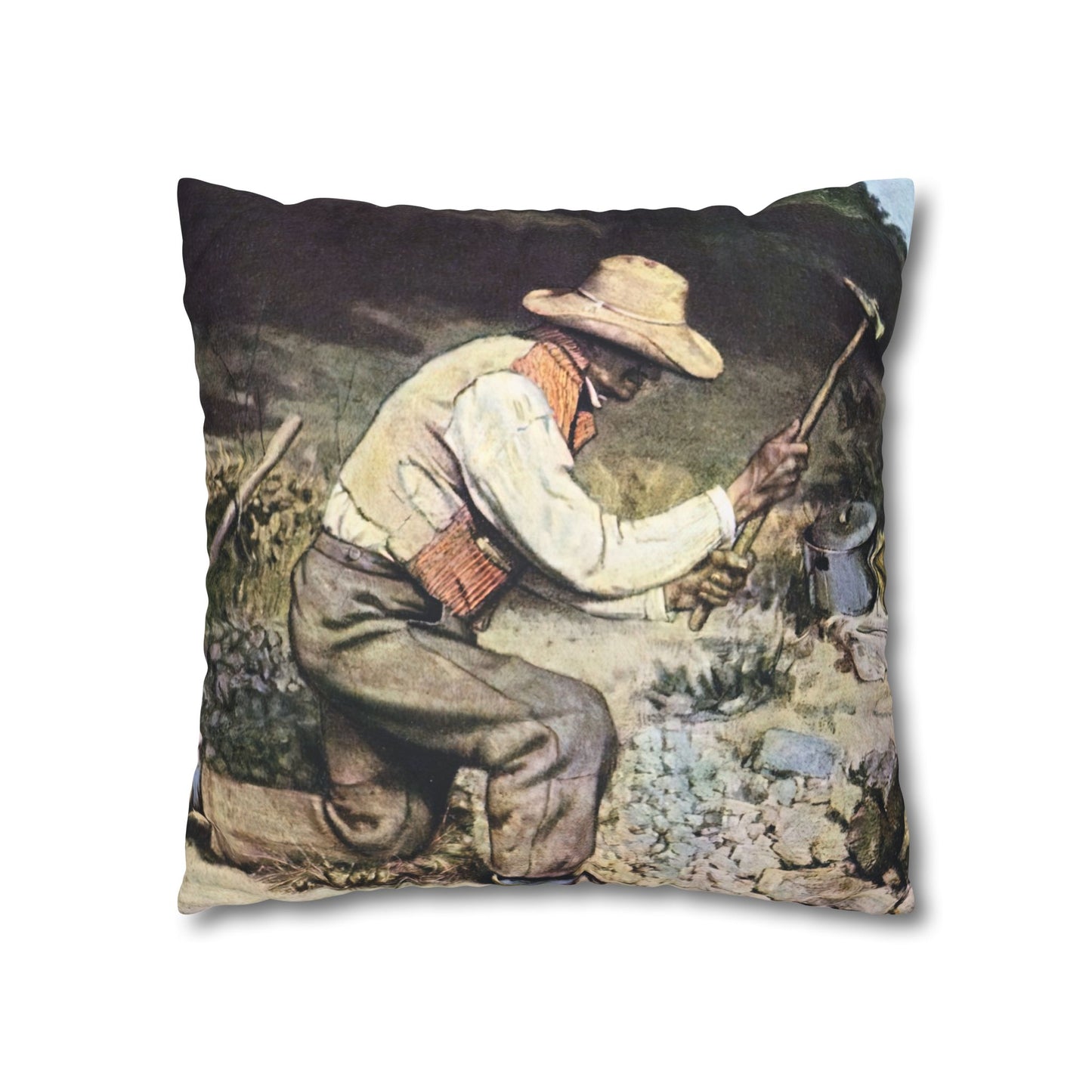 Courbet, Gustave - The Stone Breakers (1850) - Suede Square Pillowcase