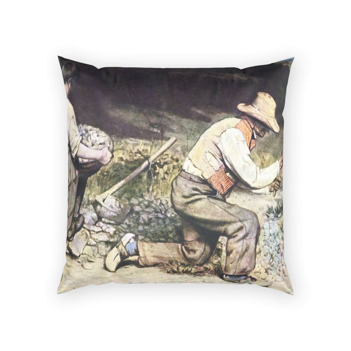 Courbet, Gustave - The Stone Breakers (1850) - Poly Velvet Pillow
