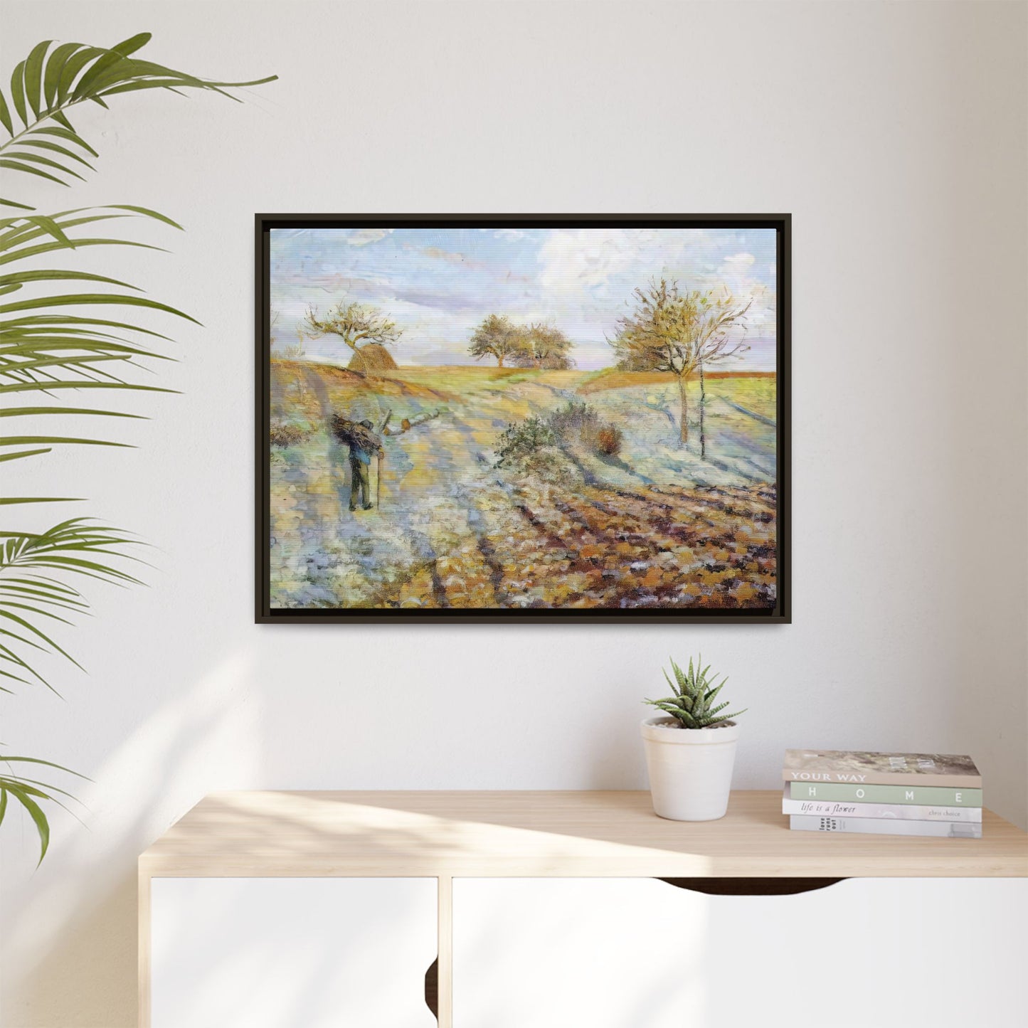 Pissarro, Camille - Hoarfrost (1873) - Matte Canvas, Framed