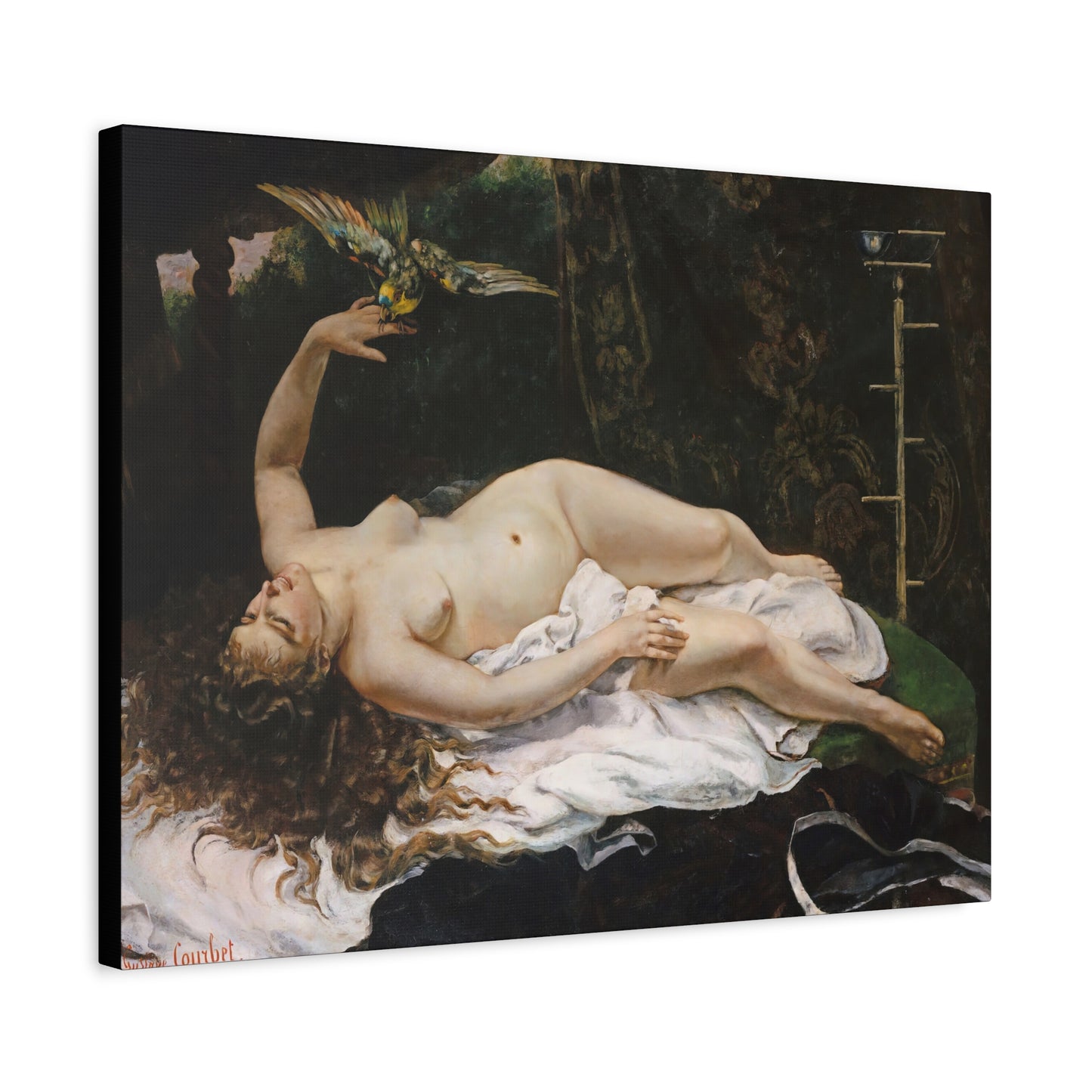 Courbet, Gustave - Woman with a Parrot (1866) - Canvas Block, unframed