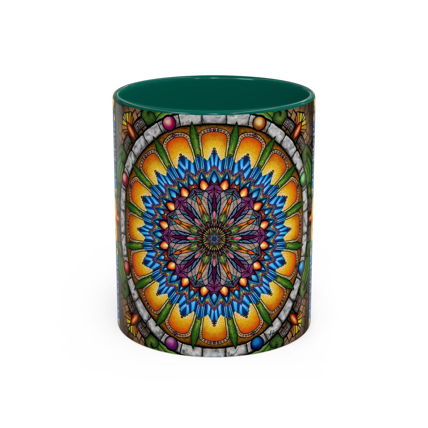 Pacio, Adam - Emerald Arrows Mandala - Colorful Accent Mugs