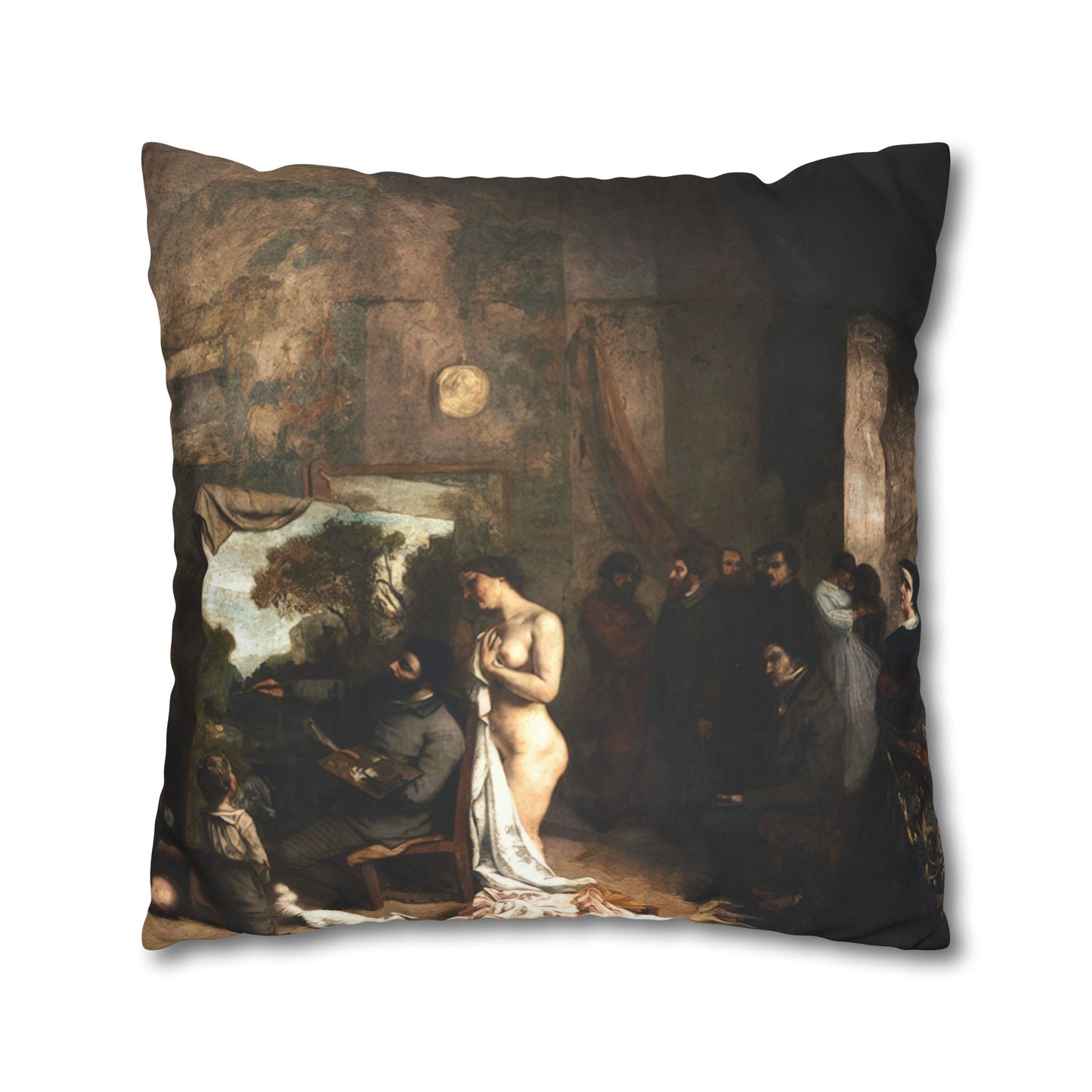 Courbet, Gustave - The Painter’s Studio (1855) - Suede Square Pillowcase