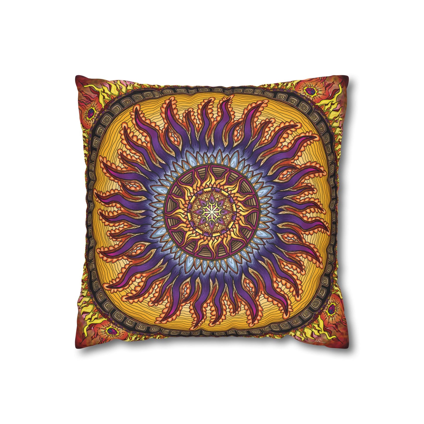 Pacio, Adam - Solar Disc Mandala - Suede Square Pillowcase