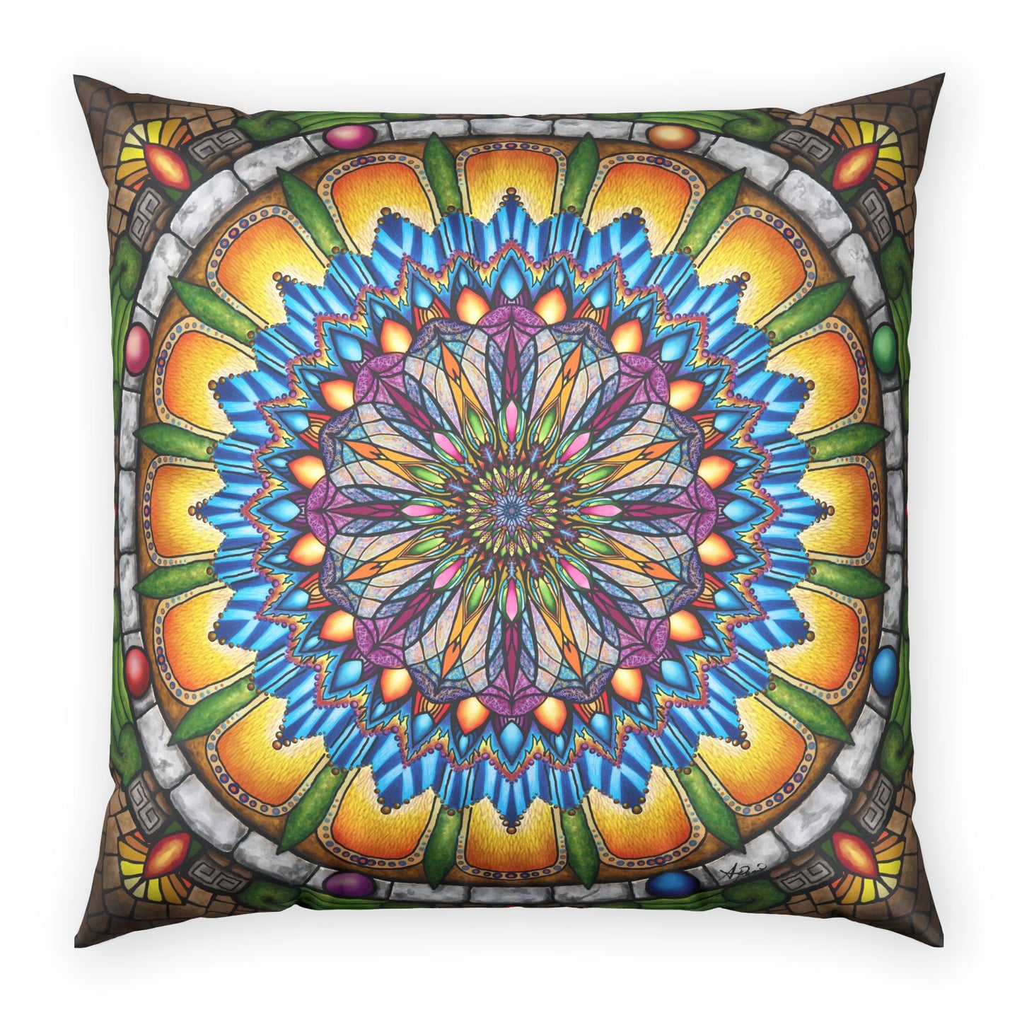 Pacio, Adam - Emerald Arrows Mandala - Poly Velvet Pillow