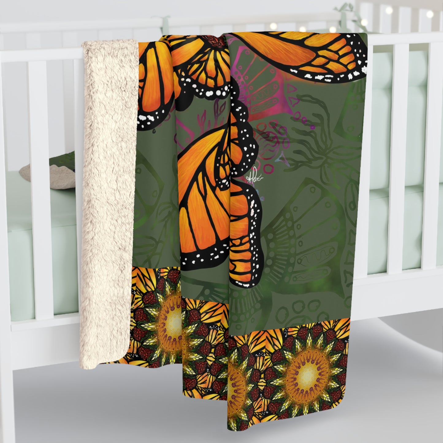Pacio, Adam - Monarch Buttefly Mandala - Sherpa Fleece Blanket