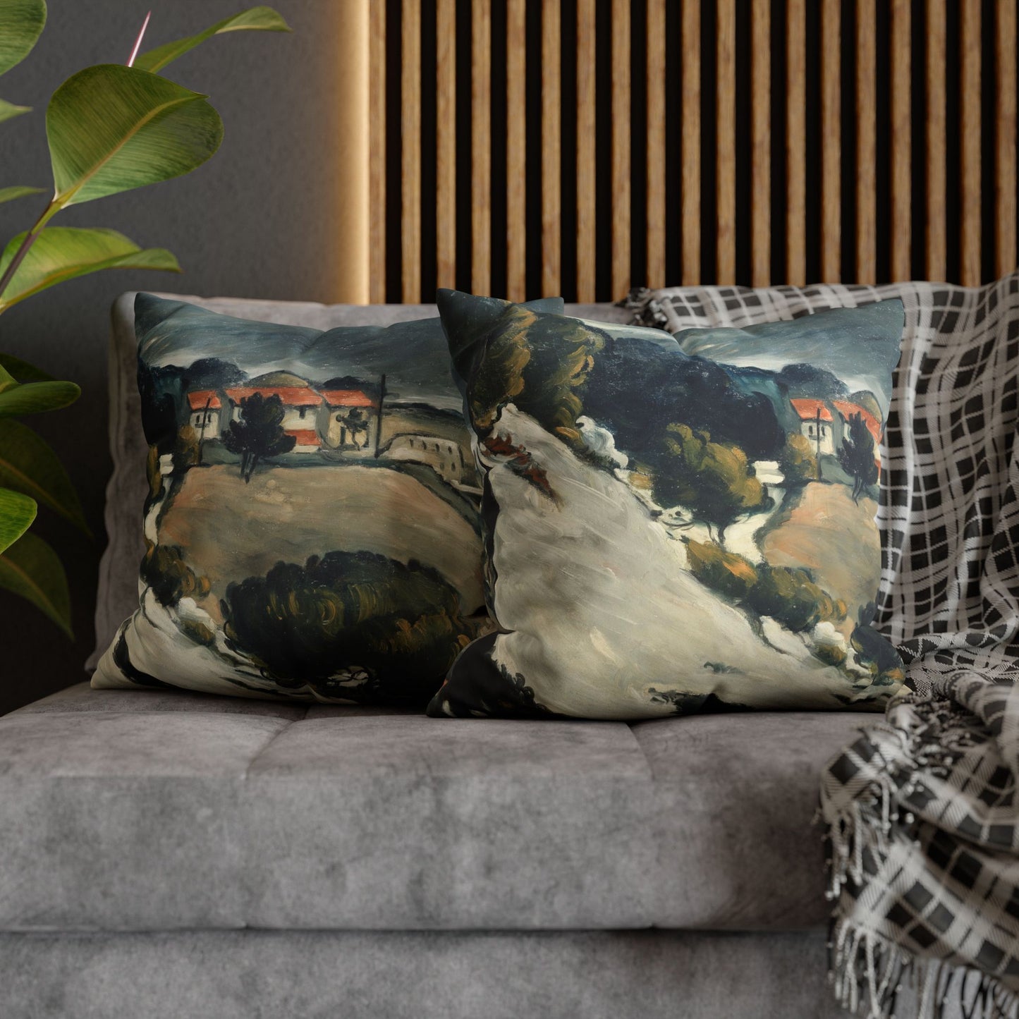 Cézanne, Paul - L’Estaque, Melting Snow (1870) - Suede Square Pillowcase