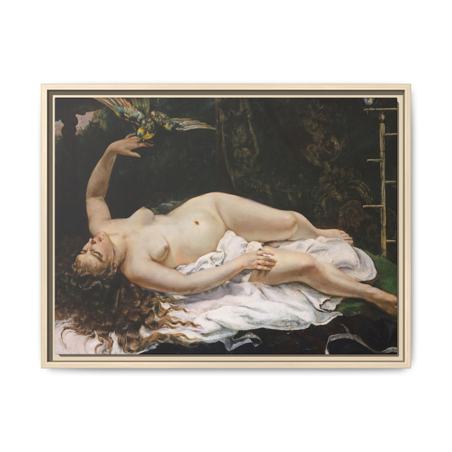 Courbet, Gustave - Woman with a Parrot (1866) - Matte Canvas, Framed