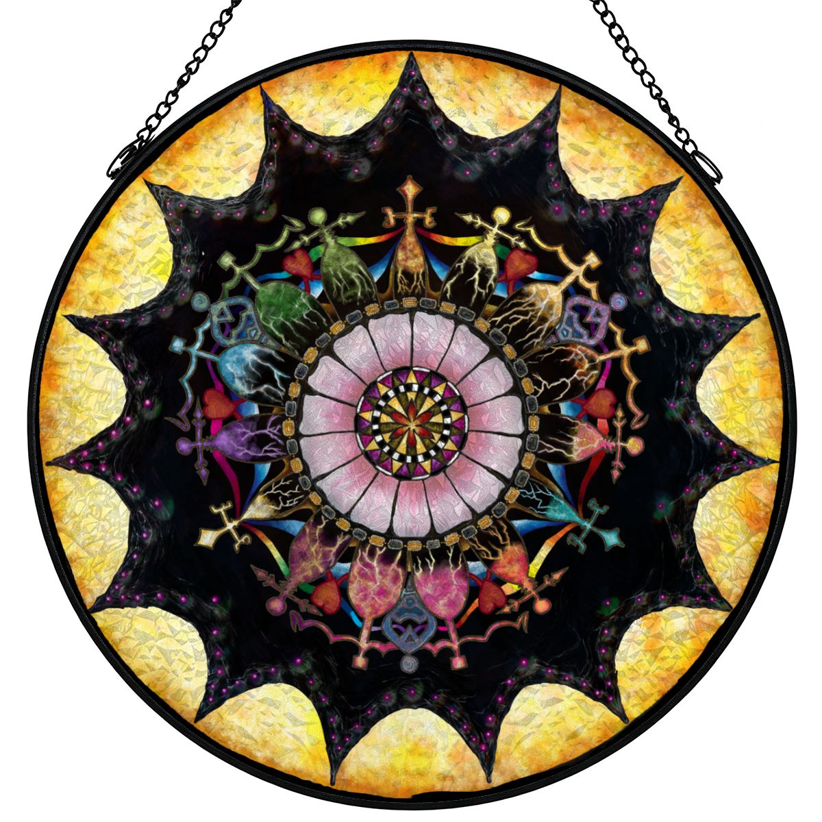 Obsidian Grandmothers Mandala  - Stained Glass Suncatcher