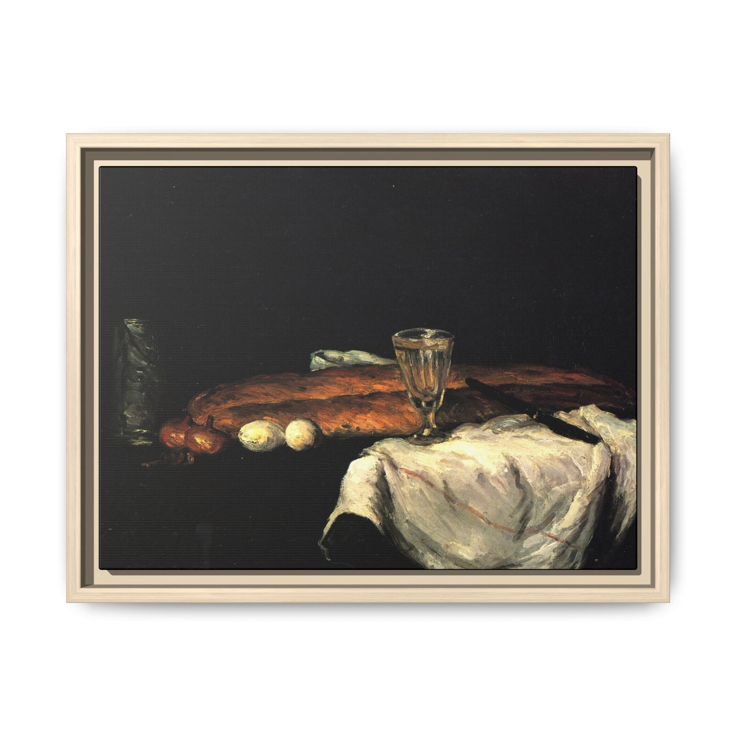 Cézanne, Paul - Still Life with Bread and Eggs (1865) - Matte Canvas, Framed
