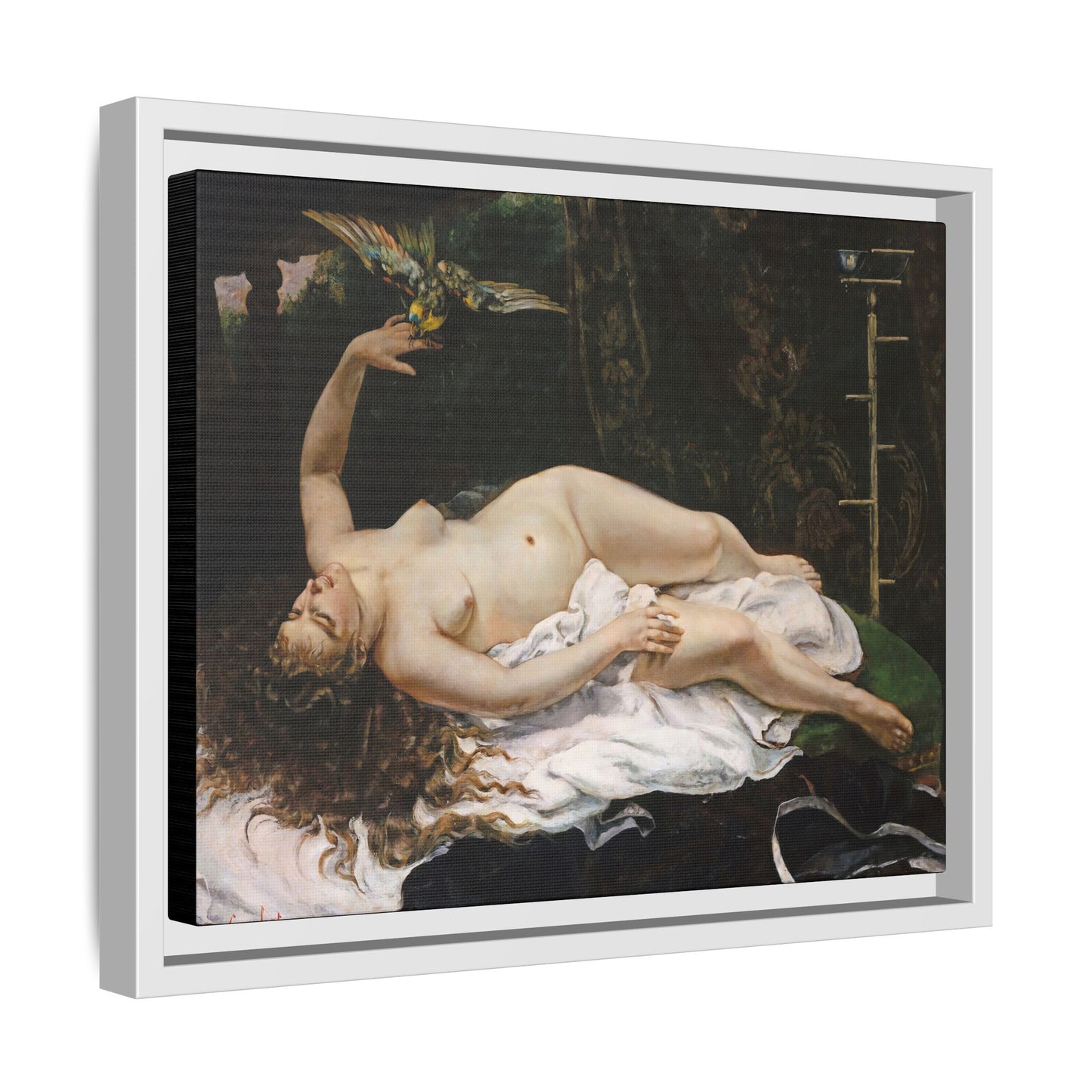 Courbet, Gustave - Woman with a Parrot (1866) - Matte Canvas, Framed