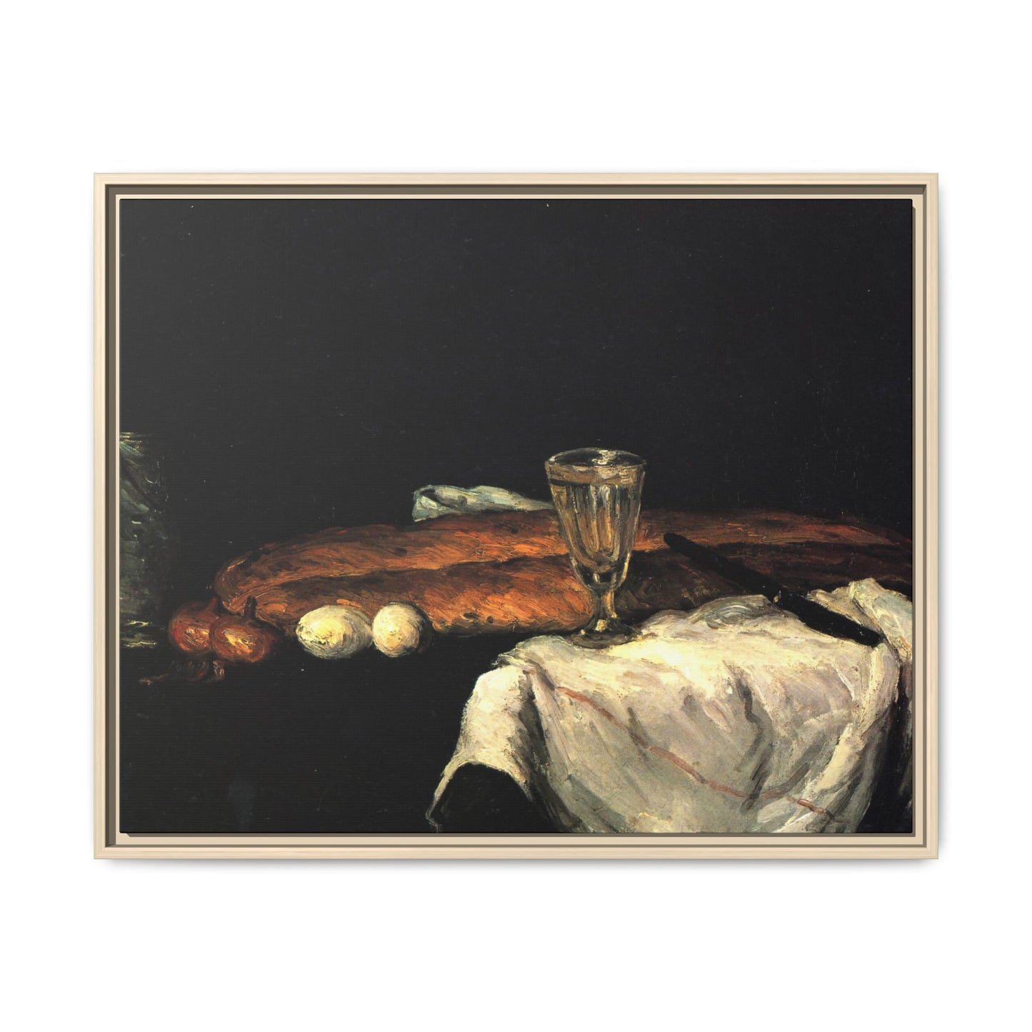 Cézanne, Paul - Still Life with Bread and Eggs (1865) - Matte Canvas, Framed