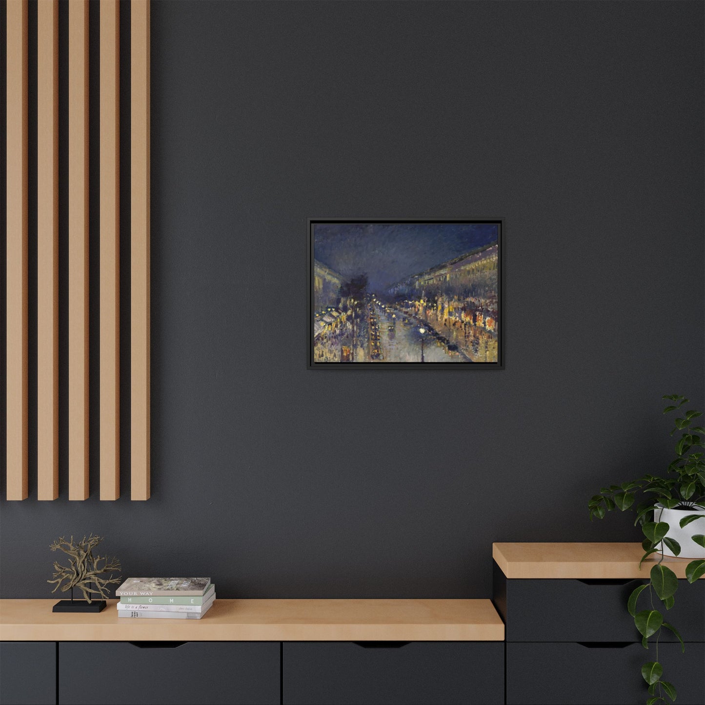 Pissarro, Camille - The Boulevard Montmartre At Night (1897) - Matte Canvas, Framed
