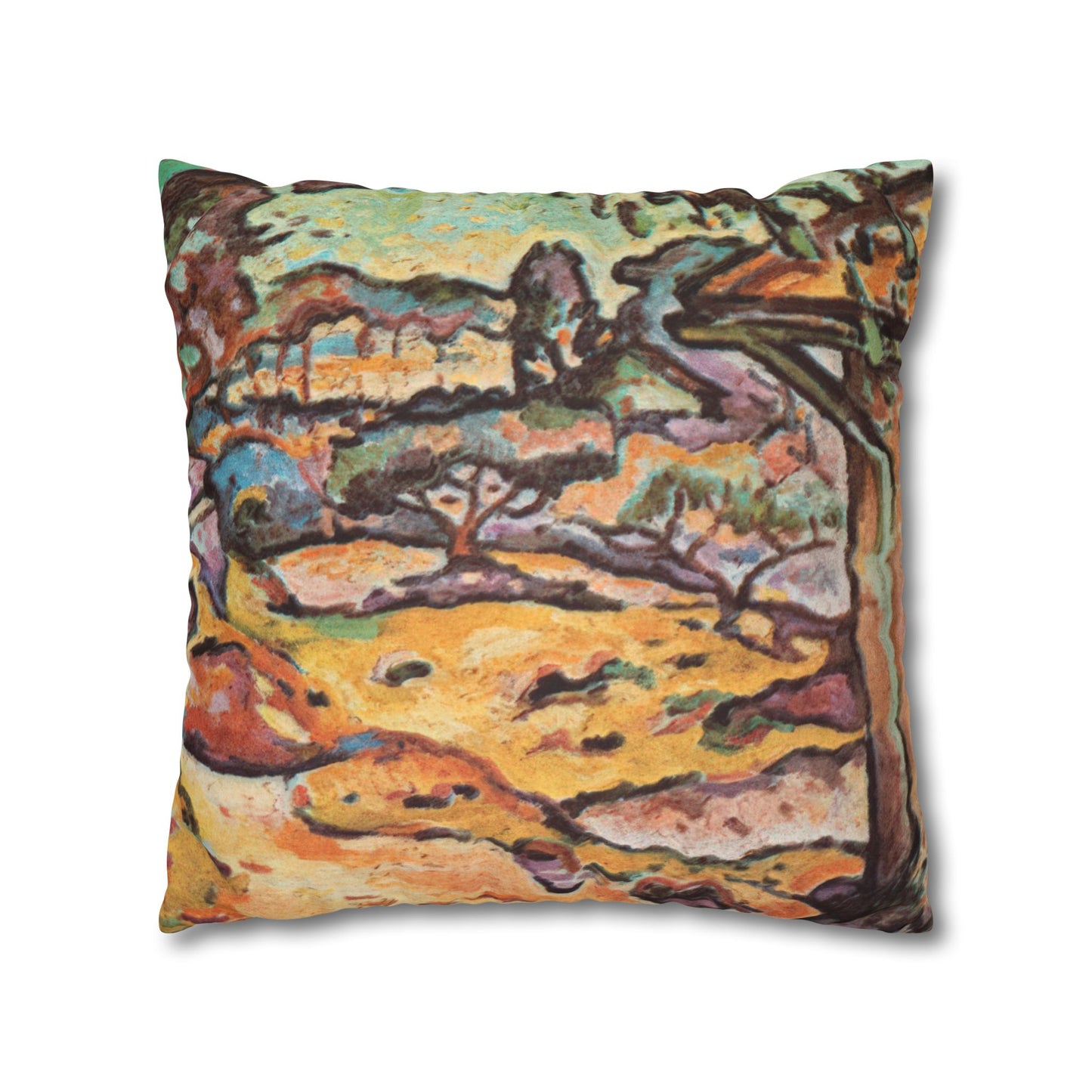 Braque, Georges - Olive Tree near L'Estaque (1906) - Suede Square Pillowcase