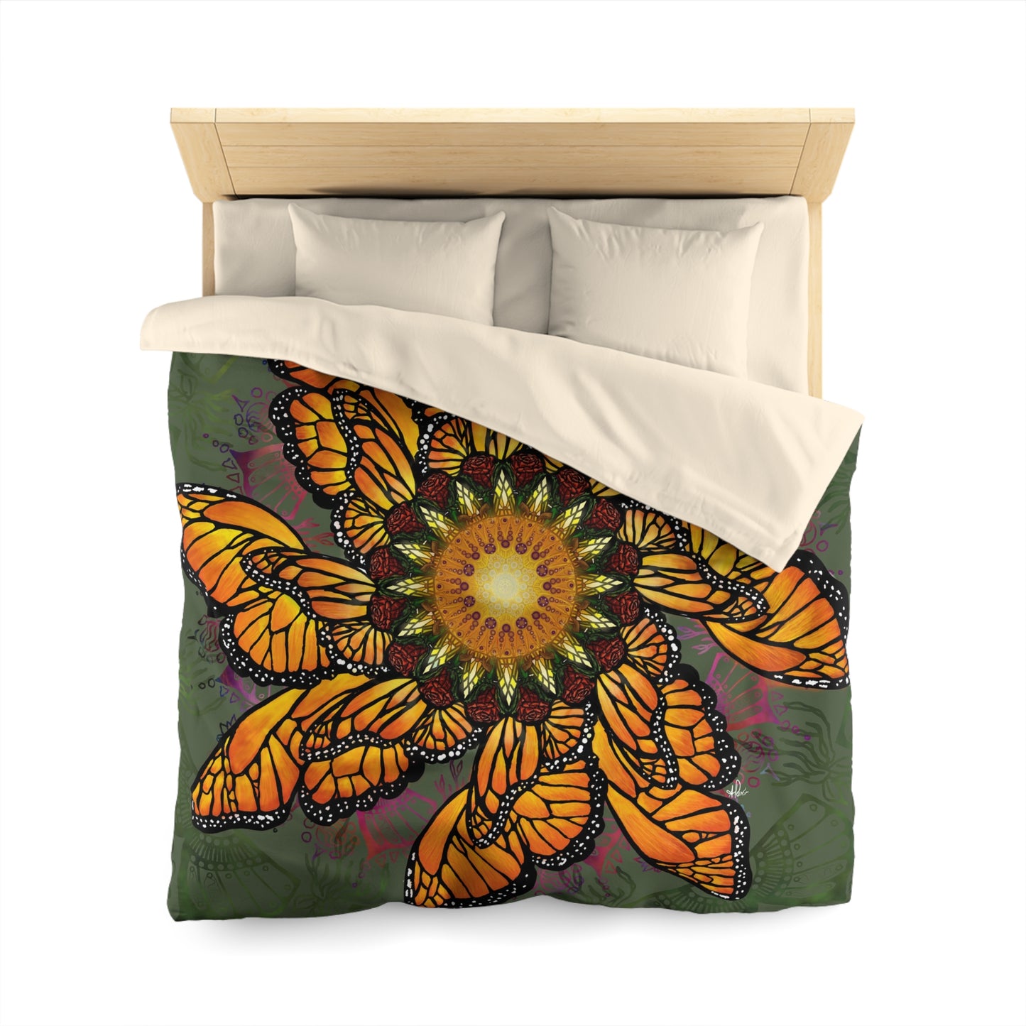 Pacio, Adam - Monarch Butterfly Mandala - Microfiber Duvet Cover