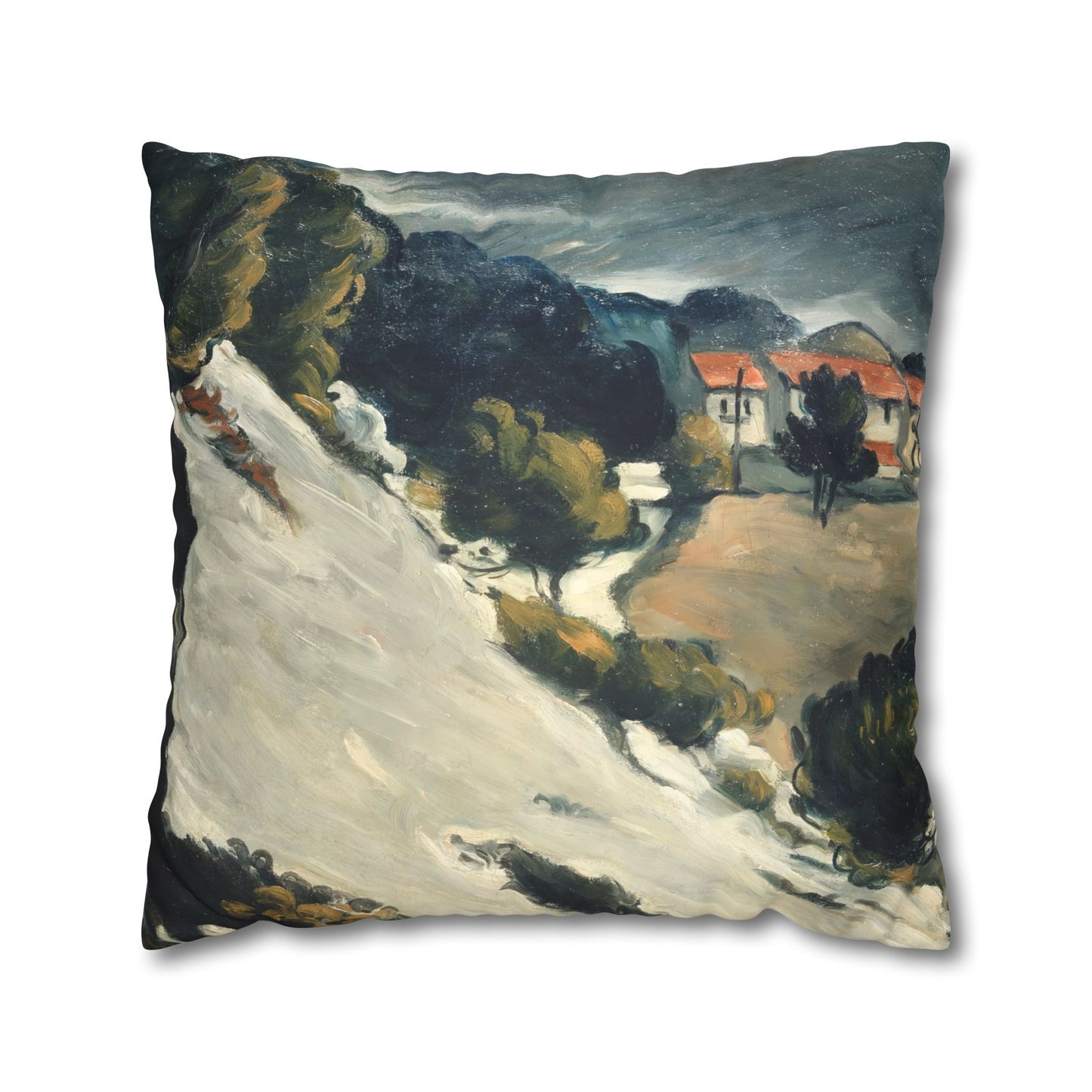 Cézanne, Paul - L’Estaque, Melting Snow (1870) - Suede Square Pillowcase