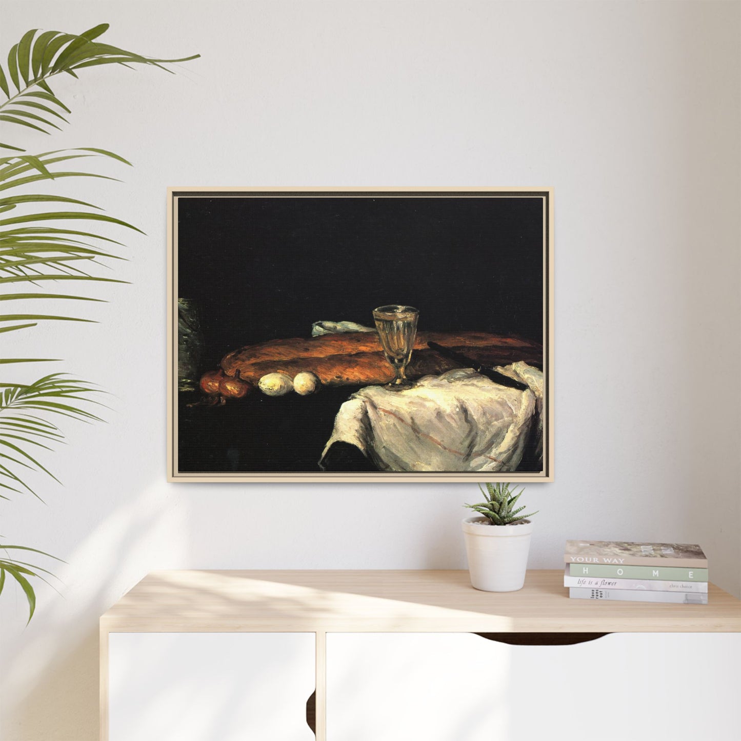 Cézanne, Paul - Still Life with Bread and Eggs (1865) - Matte Canvas, Framed