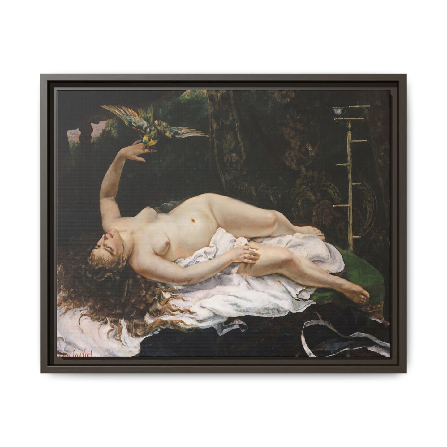 Courbet, Gustave - Woman with a Parrot (1866) - Matte Canvas, Framed