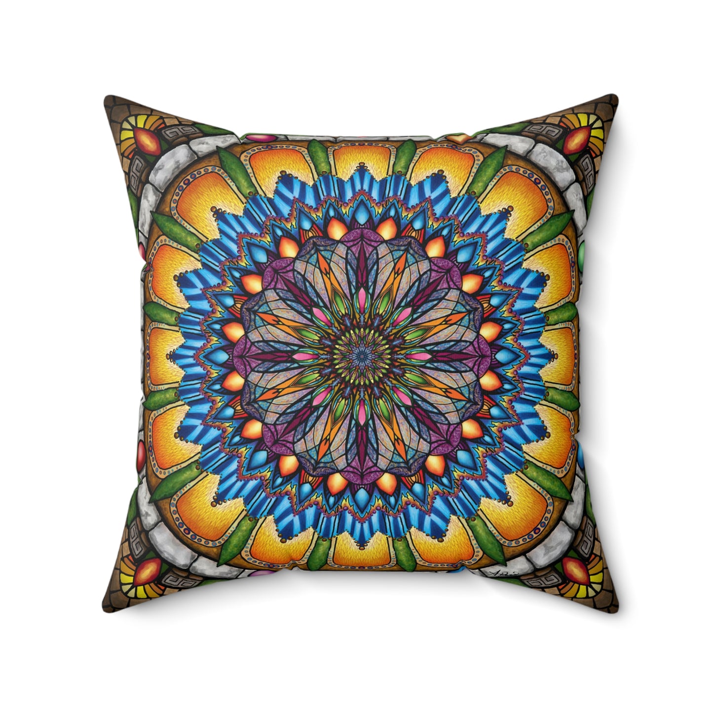 Pacio, Adam - Emerald Arrows Mandala - Suede Square Pillow