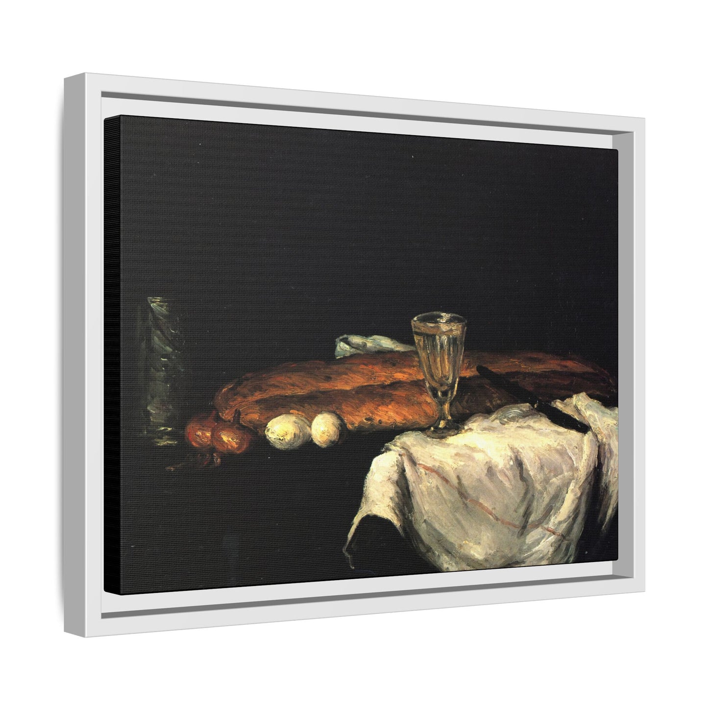 Cézanne, Paul - Still Life with Bread and Eggs (1865) - Matte Canvas, Framed