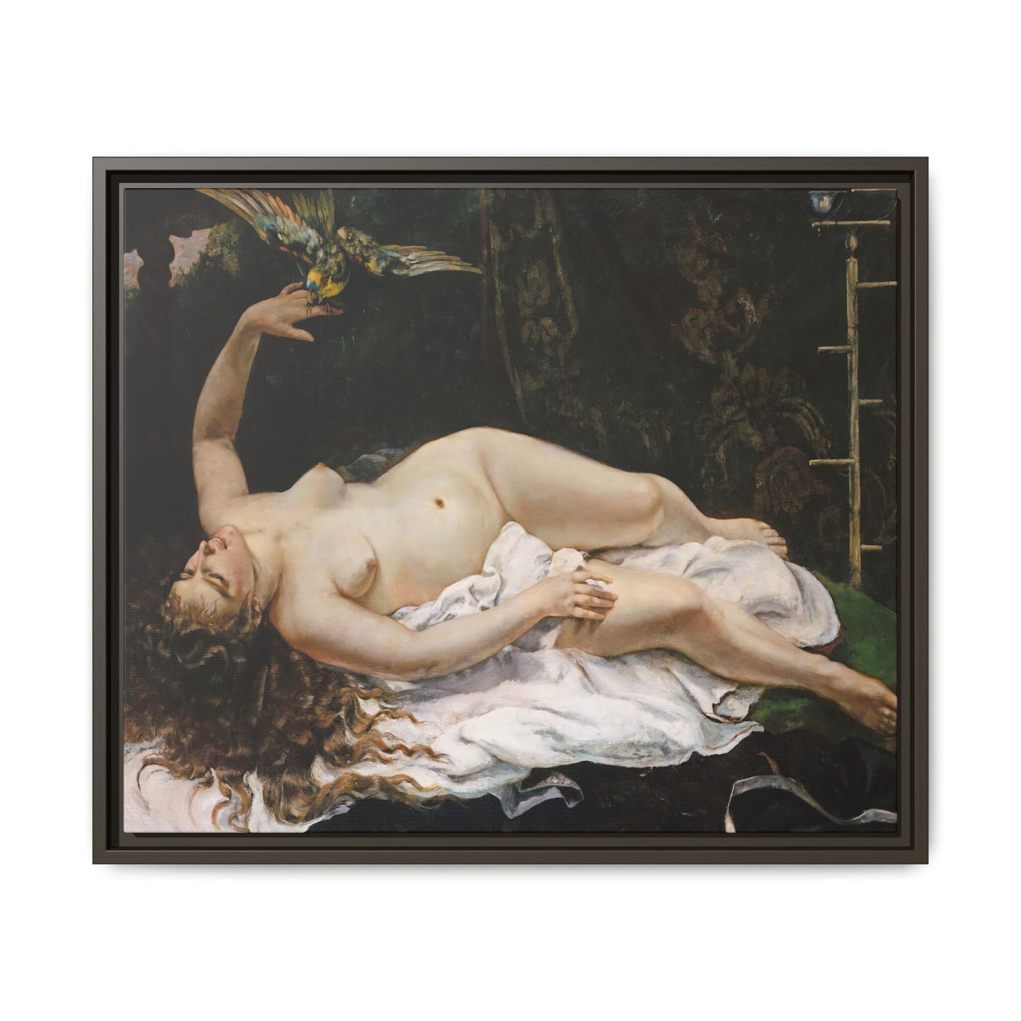 Courbet, Gustave - Woman with a Parrot (1866) - Matte Canvas, Framed