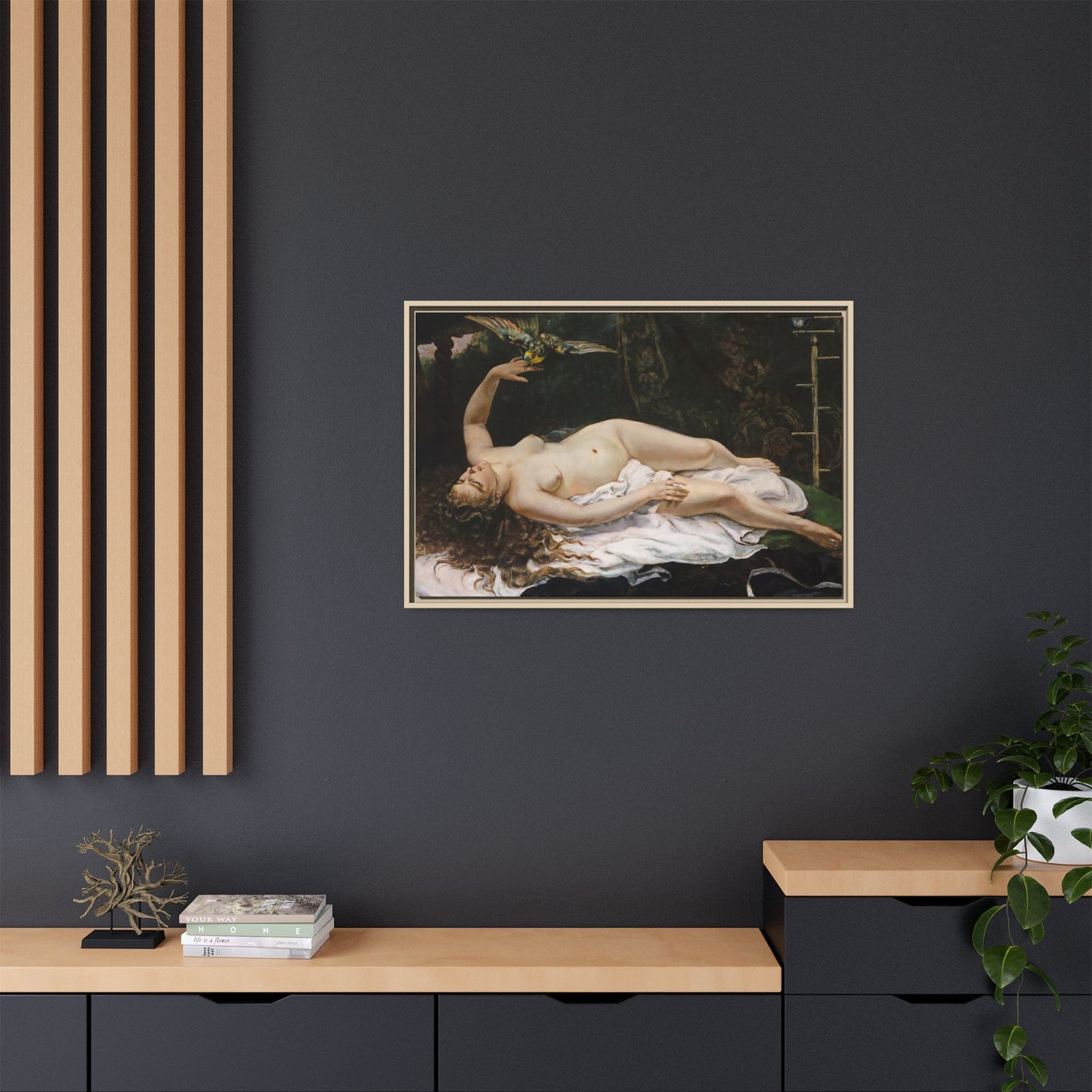 Courbet, Gustave - Woman with a Parrot (1866) - Matte Canvas, Framed