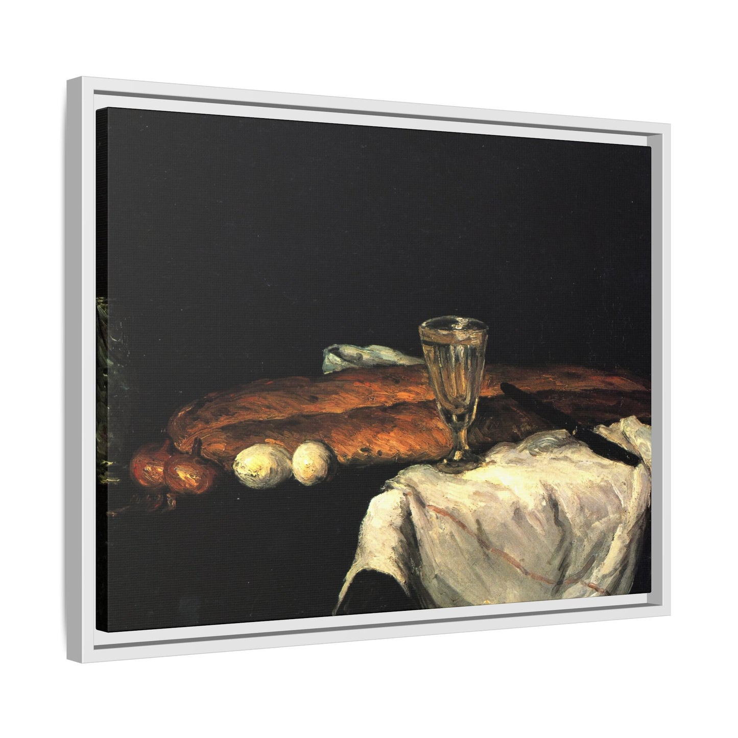 Cézanne, Paul - Still Life with Bread and Eggs (1865) - Matte Canvas, Framed