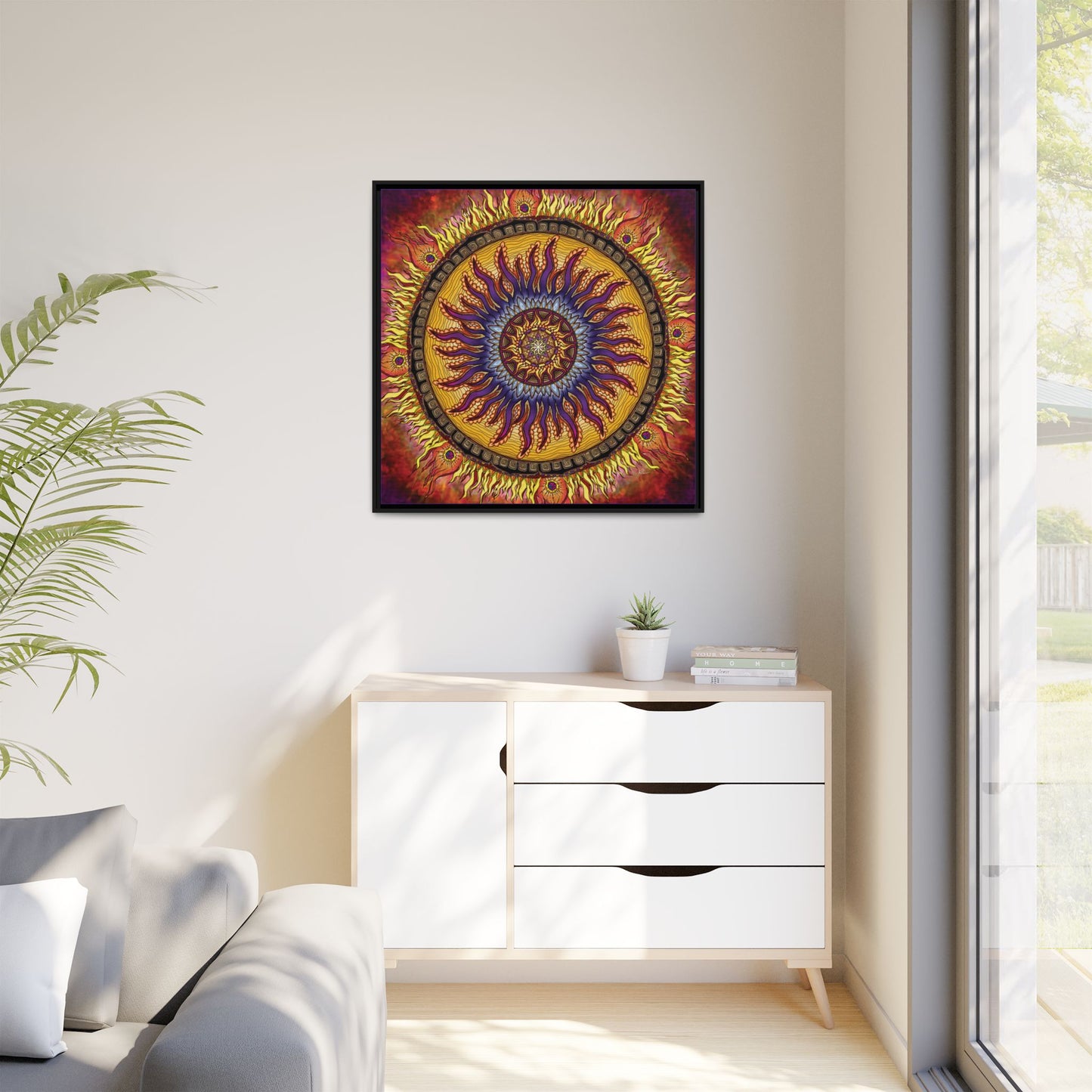 Solar Disc Mandala - Framed Matte Canvas