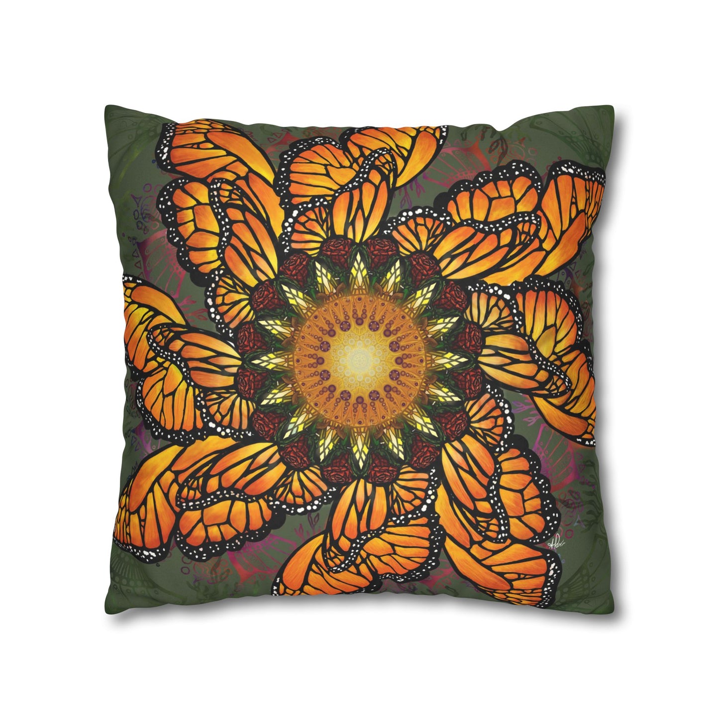 Monarch Butterfly Mandala - Faux Suede Square Pillowcase