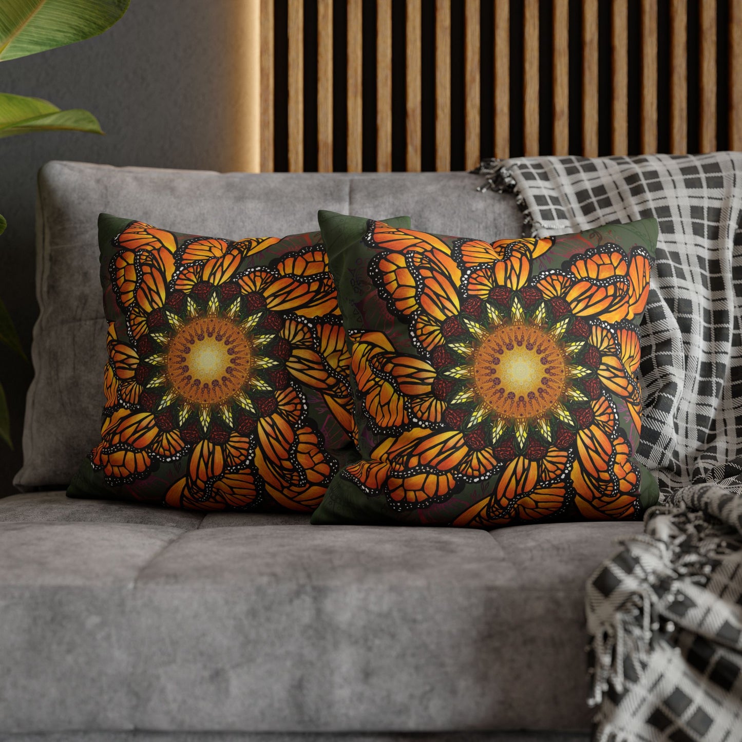 Monarch Butterfly Mandala - Faux Suede Square Pillowcase